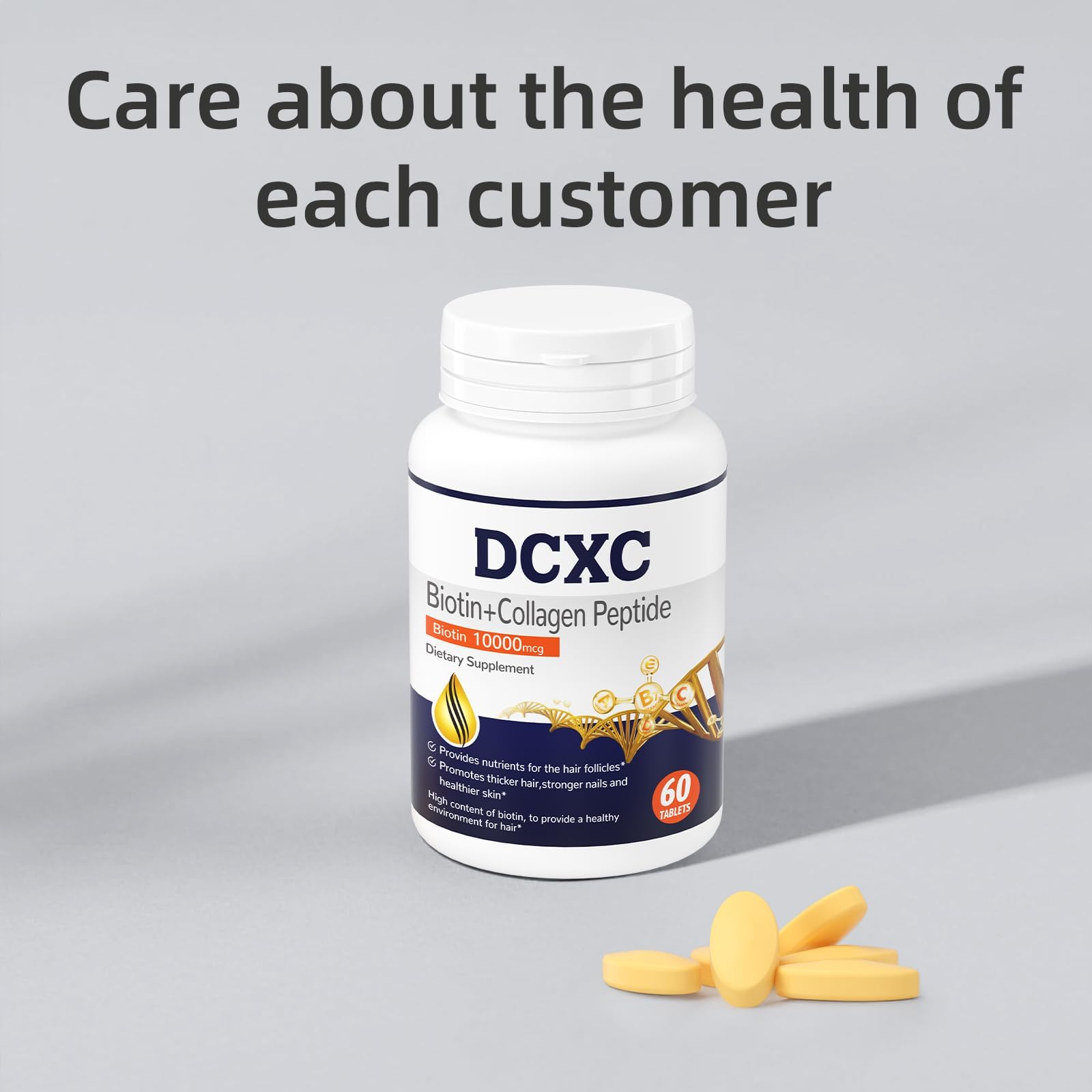 DCXC Biotin Tablets 10000mcg in hand for perspective