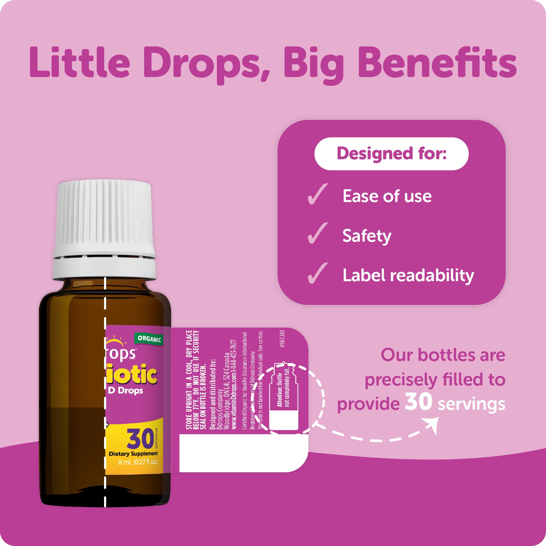 Ddrops Organic Children's Probiotic Drops bottle back view