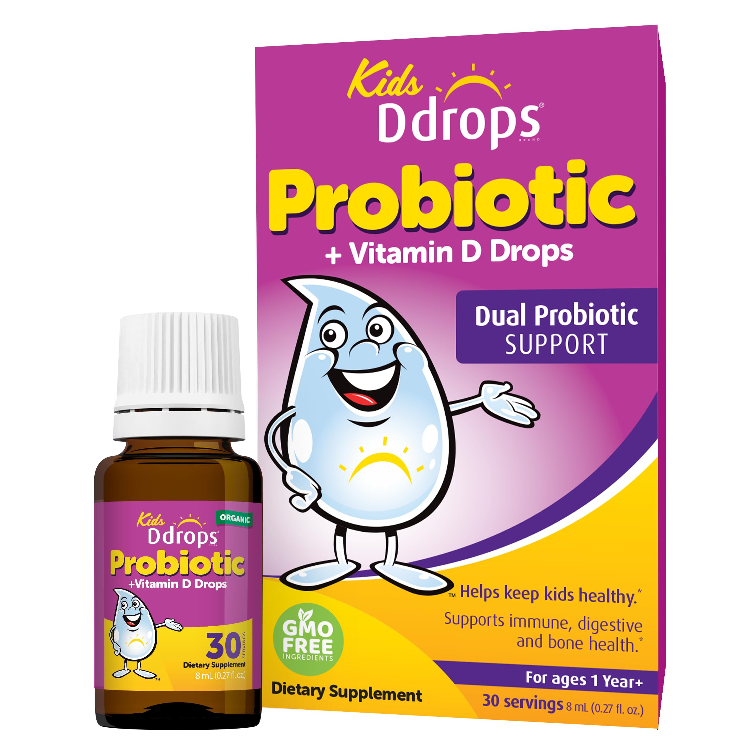 Ddrops Organic Children's Probiotic Drops bottle front view