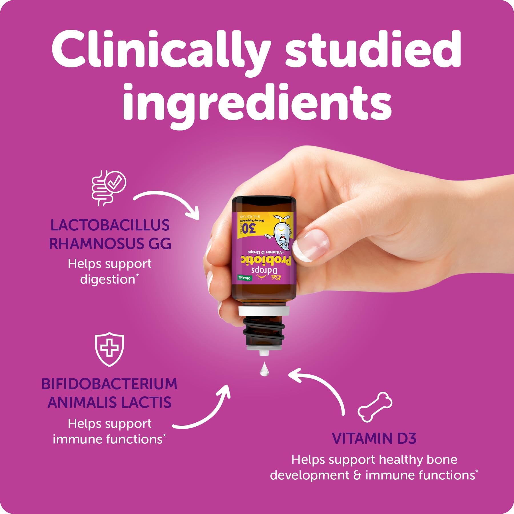 Ddrops Organic Children's Probiotic Drops in a kitchen setting