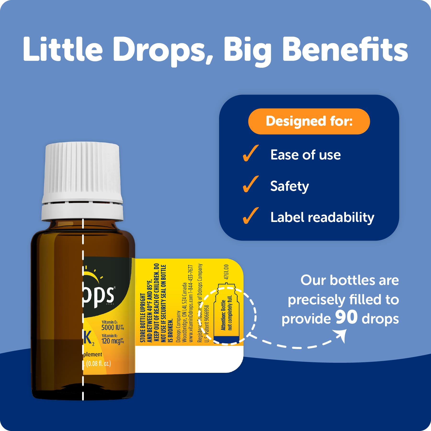 Ddrops Vitamin D3 + K2 Liquid Drops 5000 IU bottle side view