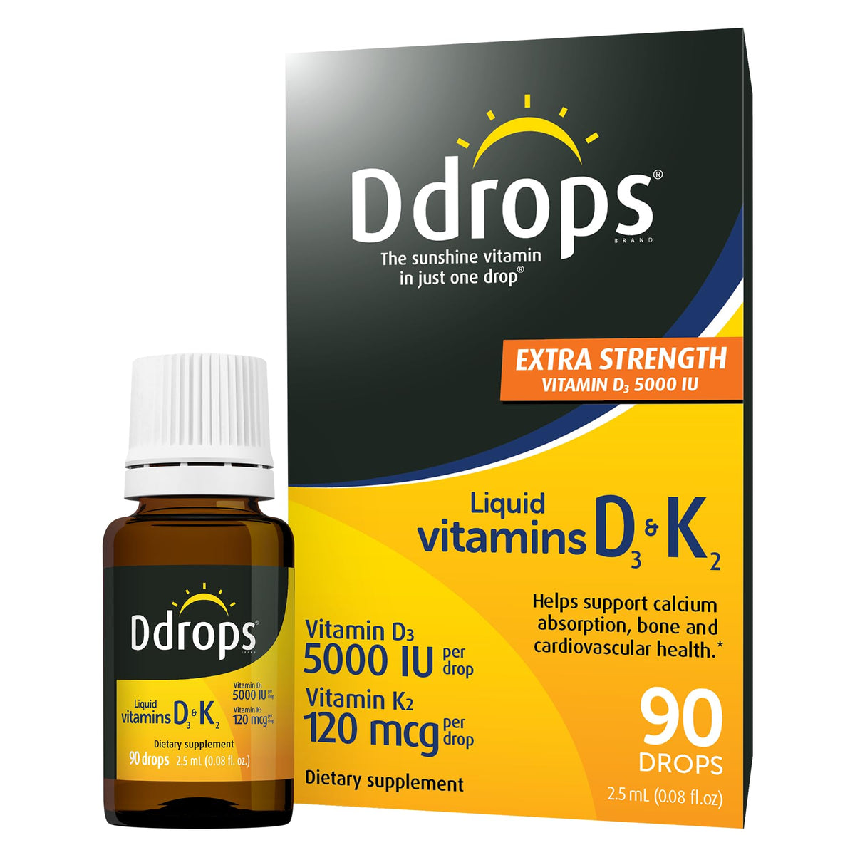 Ddrops Vitamin D3 + K2 Liquid Drops 5000 IU front view