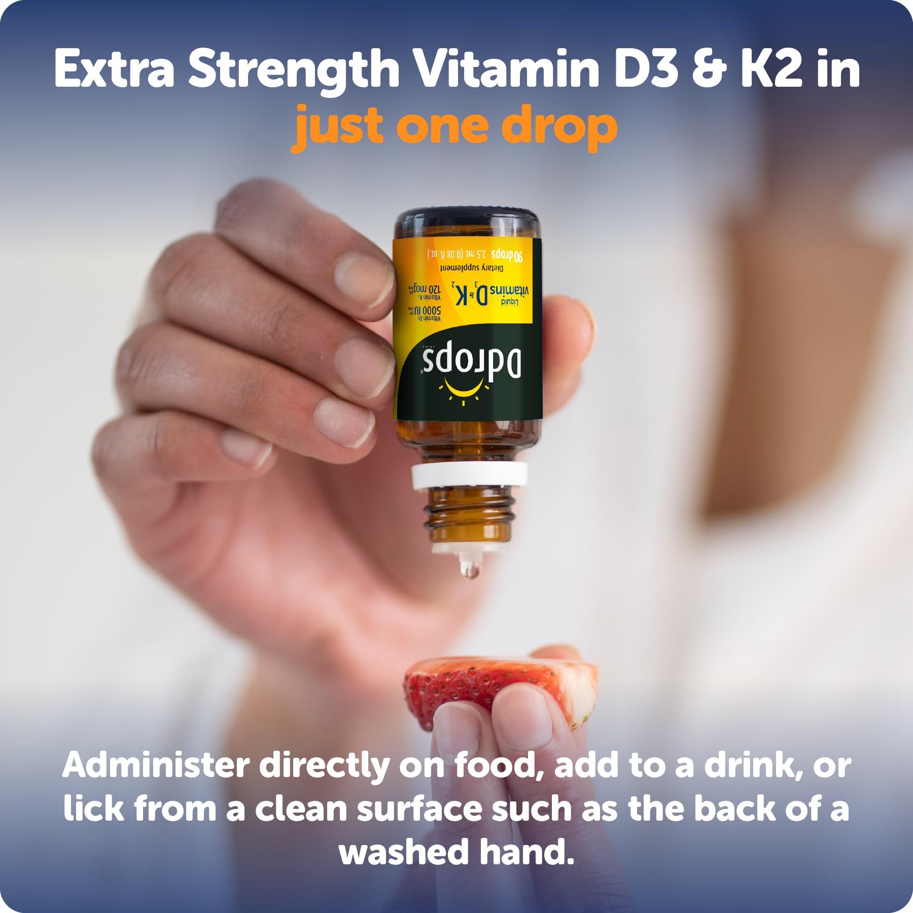 Ddrops Vitamin D3 + K2 Liquid Drops 5000 IU on a spoon