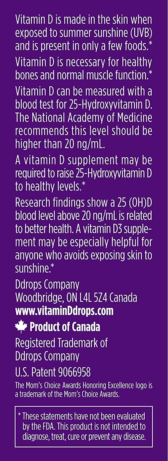 Ddrops Vitamin D3 liquid drops side view
