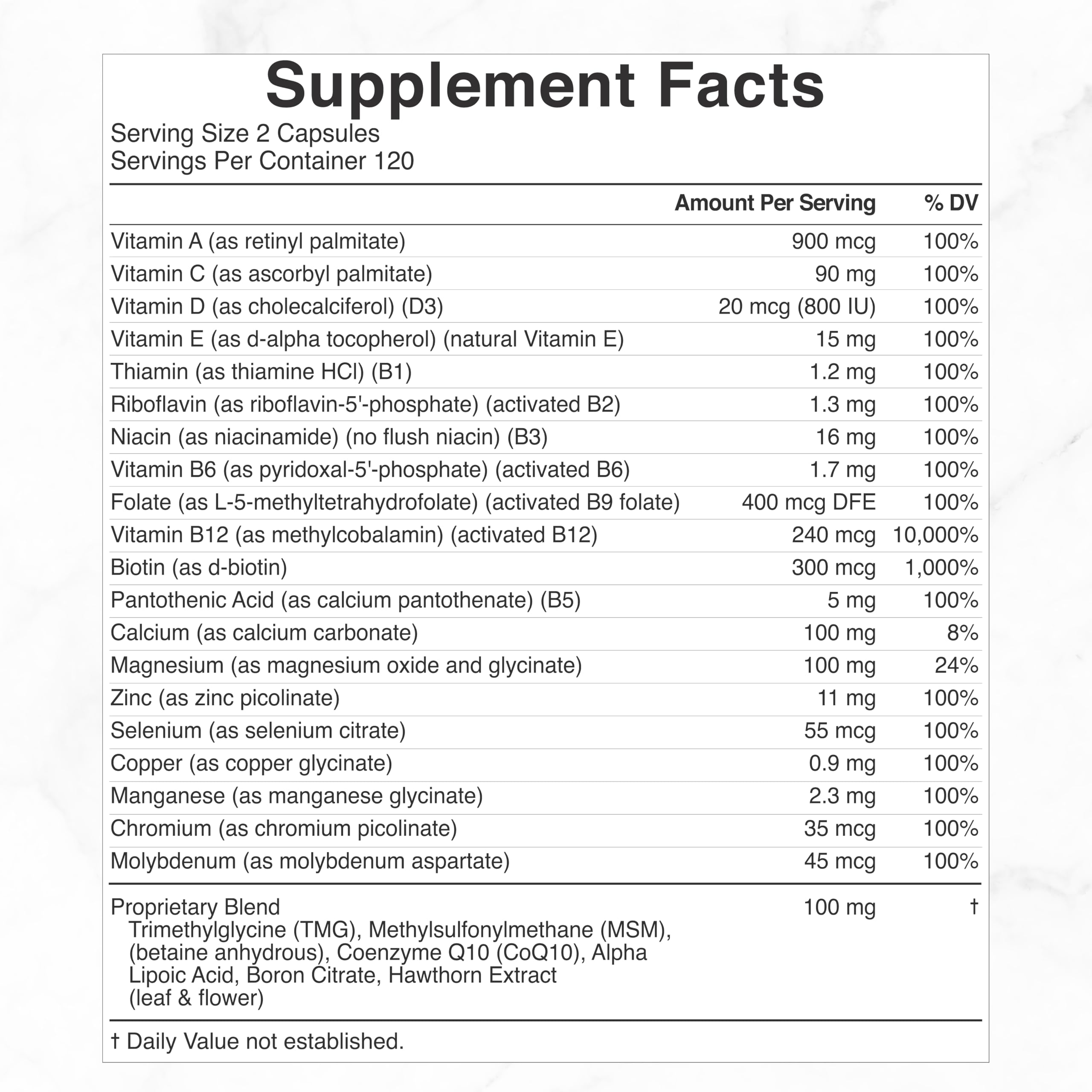 DEAL SUPPLEMENT Advanced Methylated Multivitamin side view showing capsule count