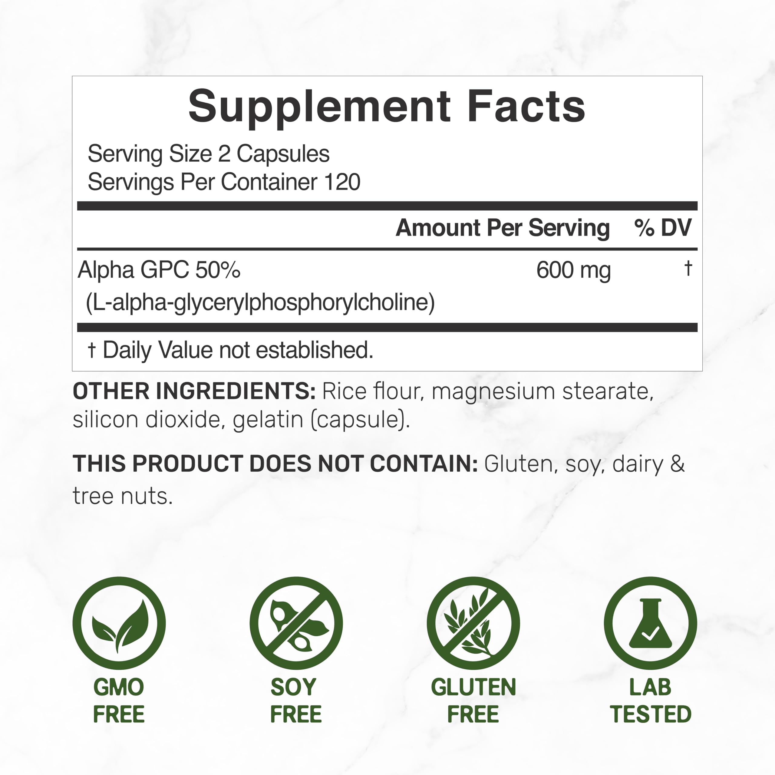 DEAL SUPPLEMENT Alpha GPC 600mg capsule close-up