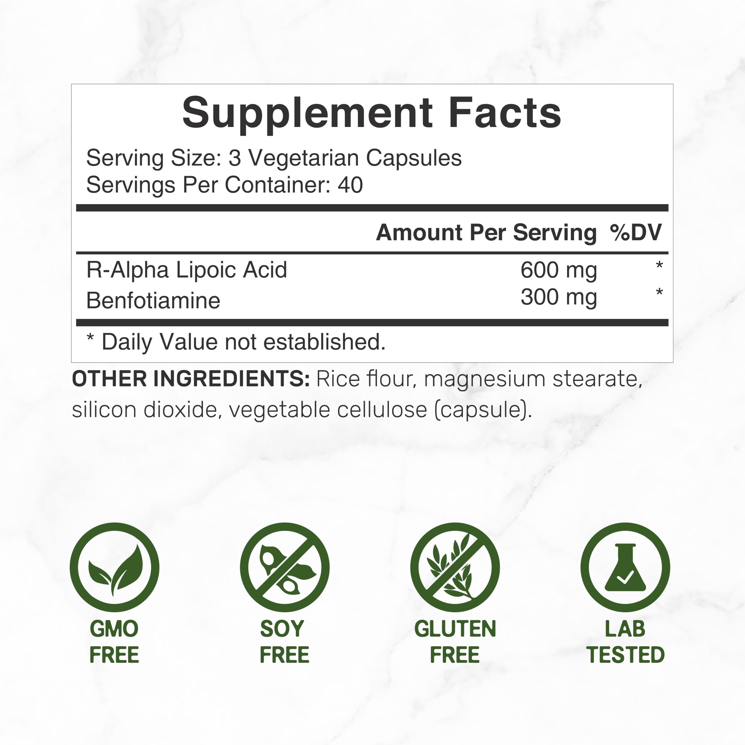 DEAL SUPPLEMENT Alpha Lipoic Acid 600mg side view showing capsule count