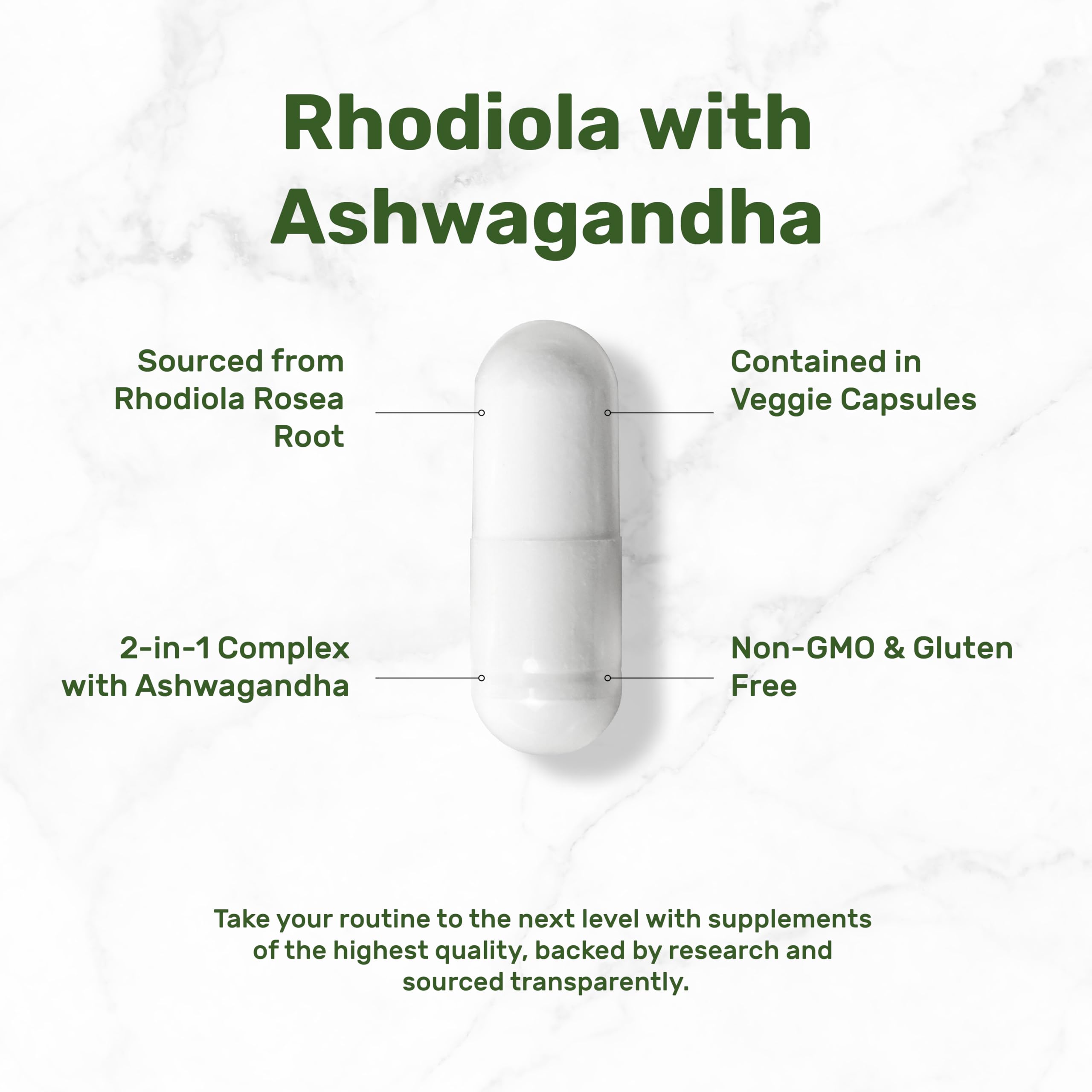 DEAL SUPPLEMENT Ashwagandha & Rhodiola Rosea Capsules close-up of capsules