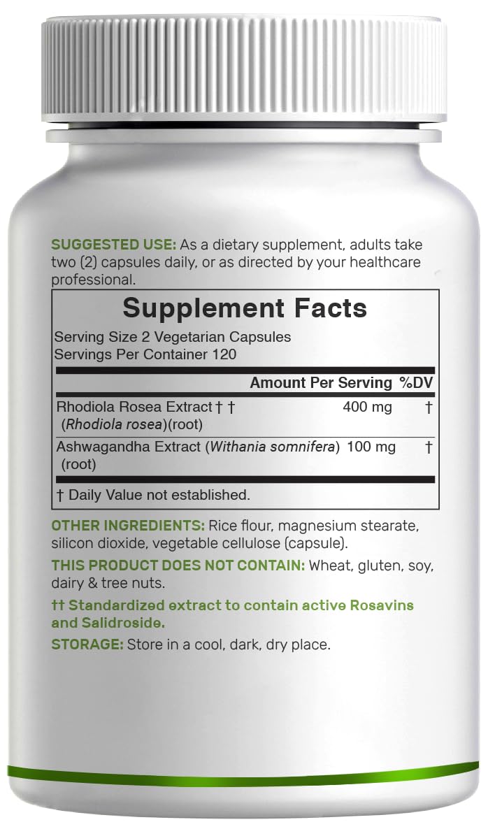 DEAL SUPPLEMENT Ashwagandha & Rhodiola Rosea Capsules with measuring spoon