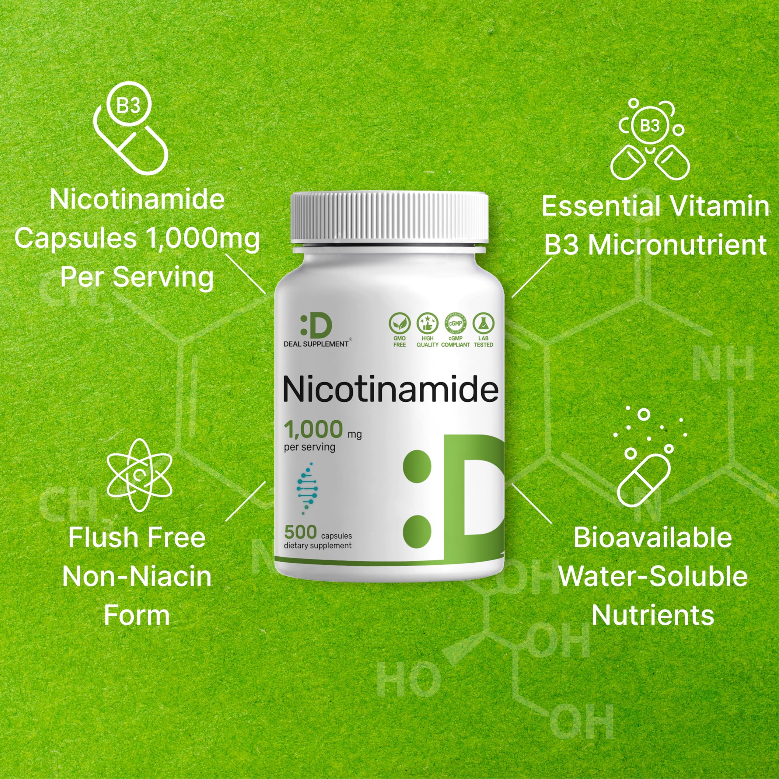 DEAL SUPPLEMENT B3 Niacin 1000mg capsules with measuring scoop