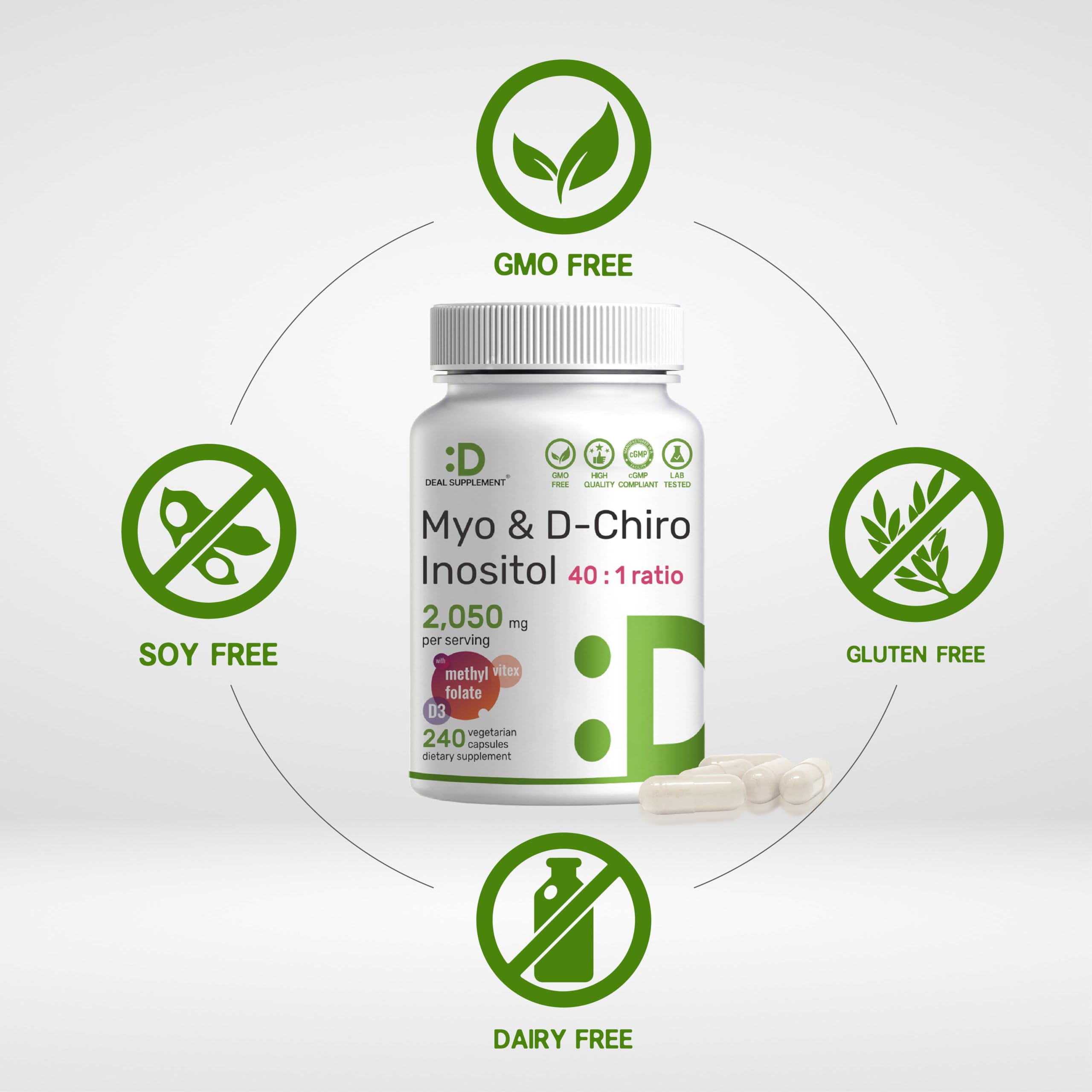 DEAL SUPPLEMENT B8 (Inositol) capsules on a wooden surface