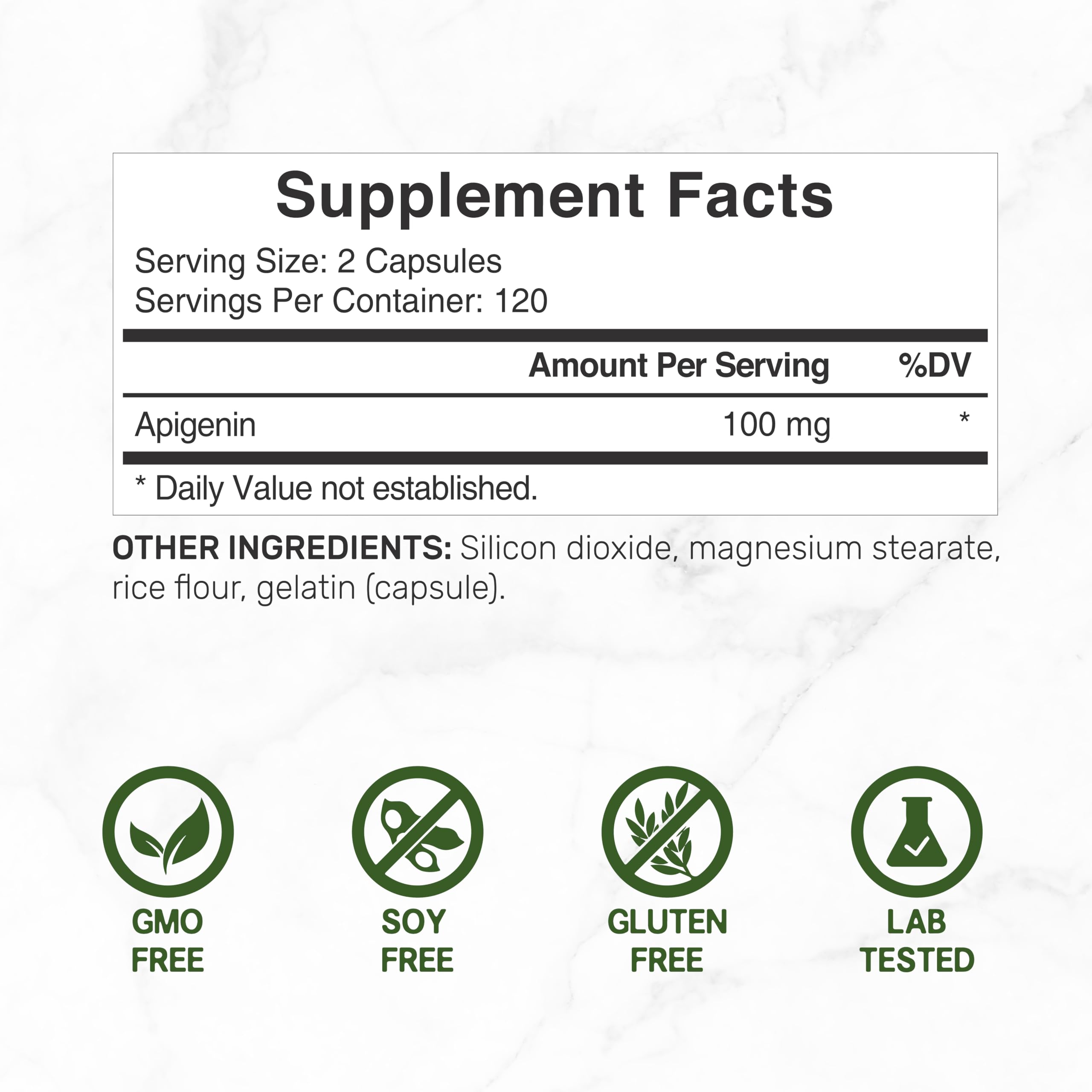 DEAL SUPPLEMENT Chamomile Apigenin Capsules side view showing label