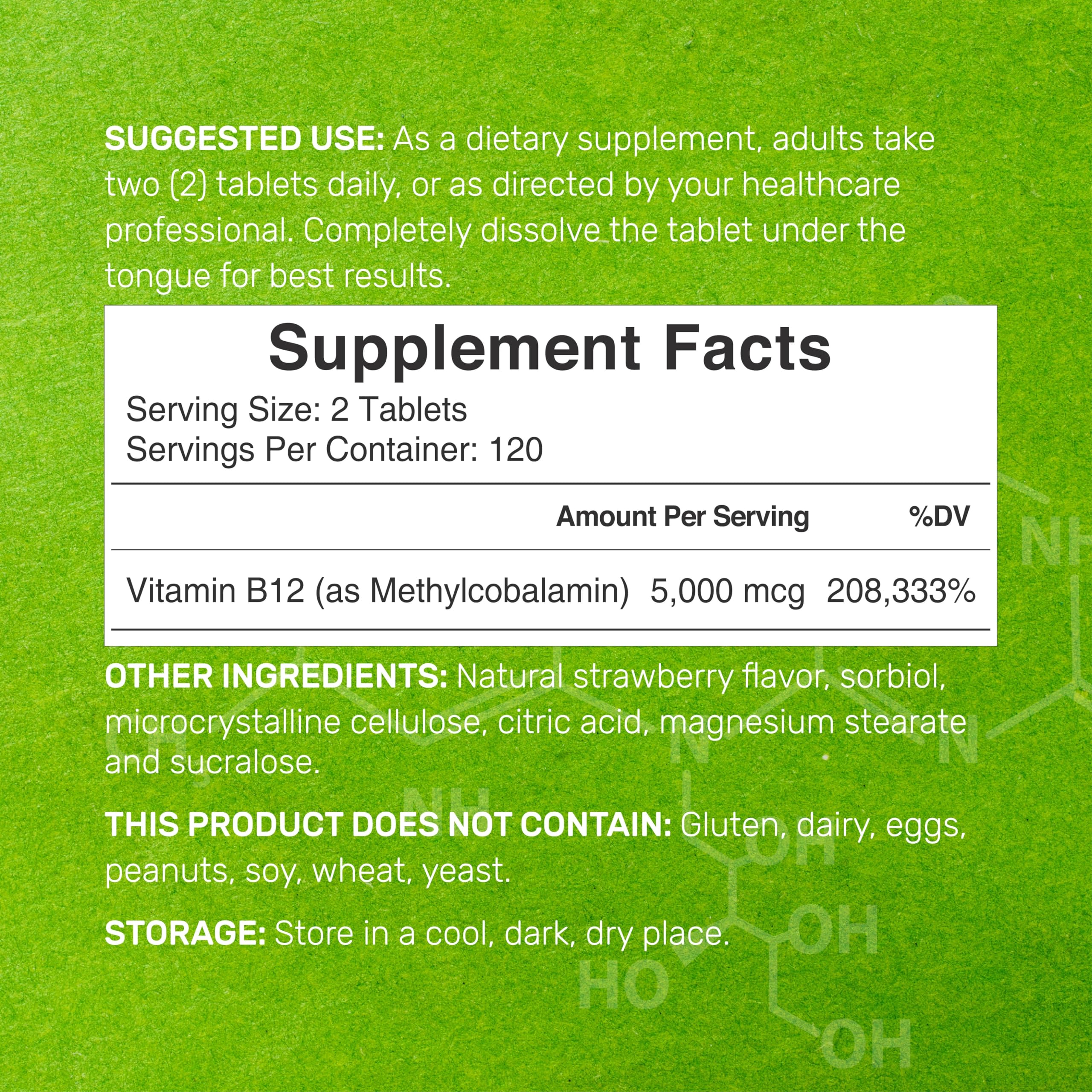 DEAL SUPPLEMENT Chewable Vitamin B12 Tablets back view showing ingredients