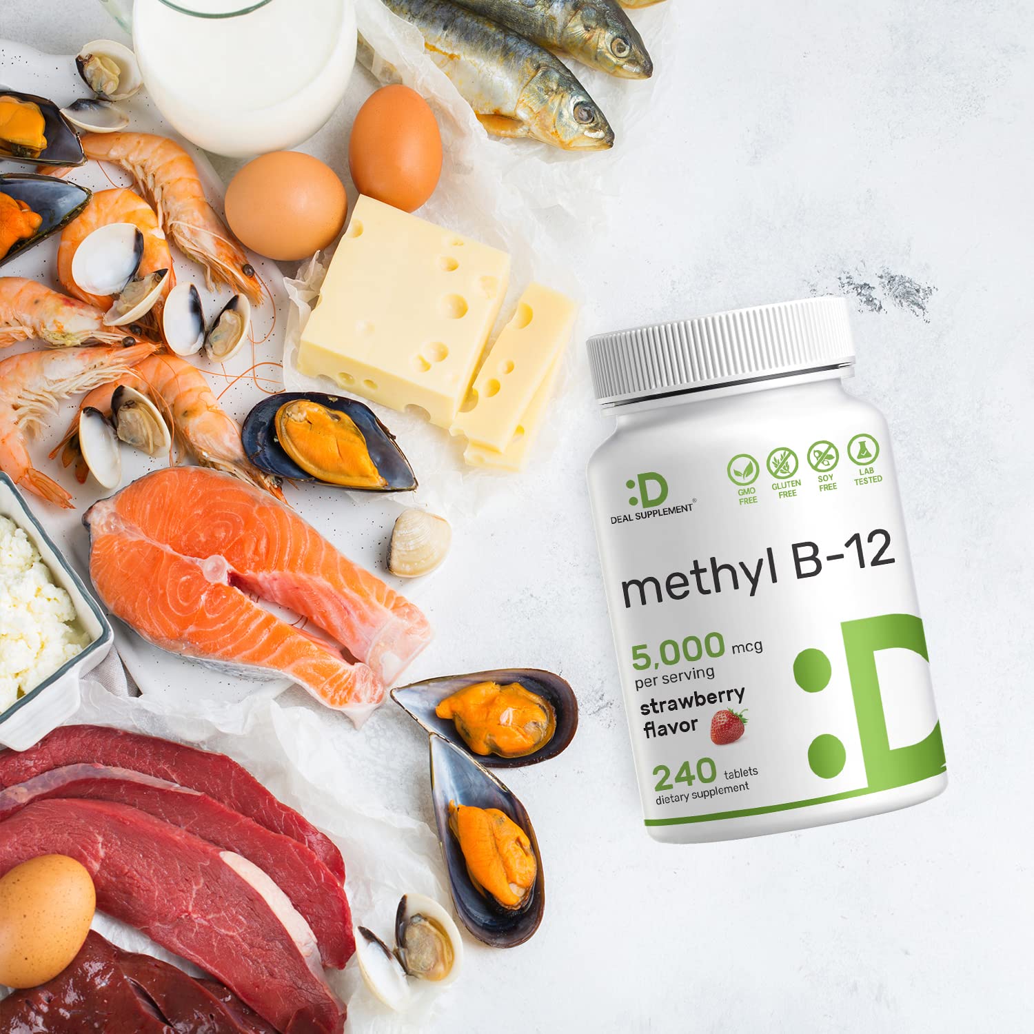 DEAL SUPPLEMENT Chewable Vitamin B12 Tablets in a hand for size reference