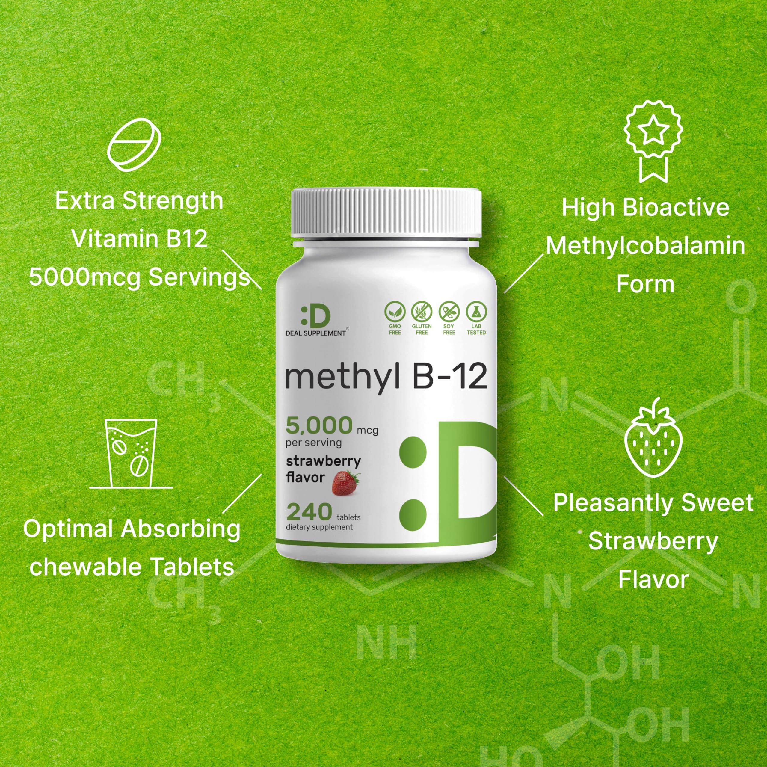 DEAL SUPPLEMENT Chewable Vitamin B12 Tablets on a wooden table