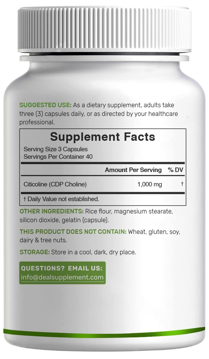 DEAL SUPPLEMENT Citicoline Capsules 1000mg bottle back view
