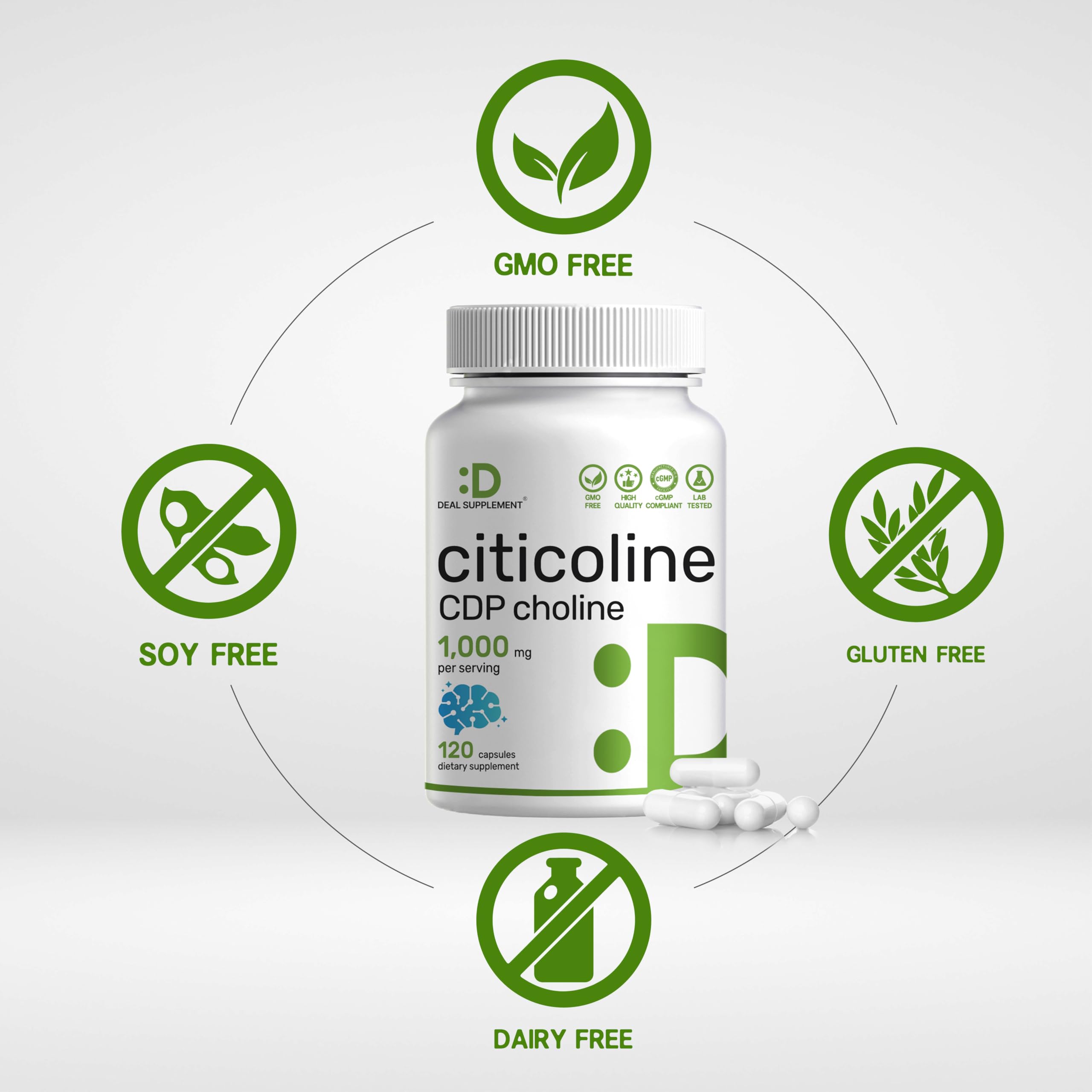 DEAL SUPPLEMENT Citicoline Capsules 1000mg close-up of capsules