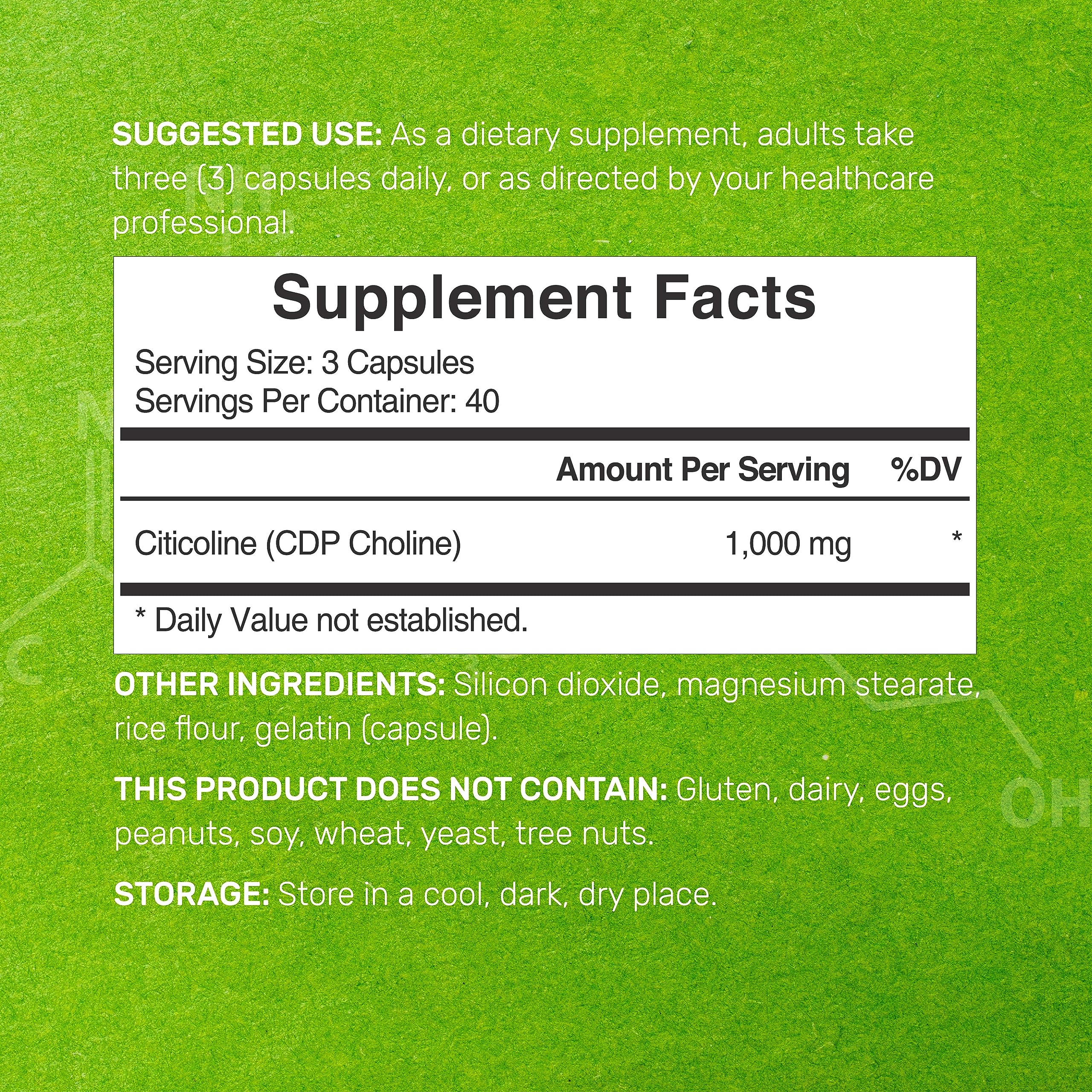 DEAL SUPPLEMENT Citicoline Capsules 1000mg side view with dosage information
