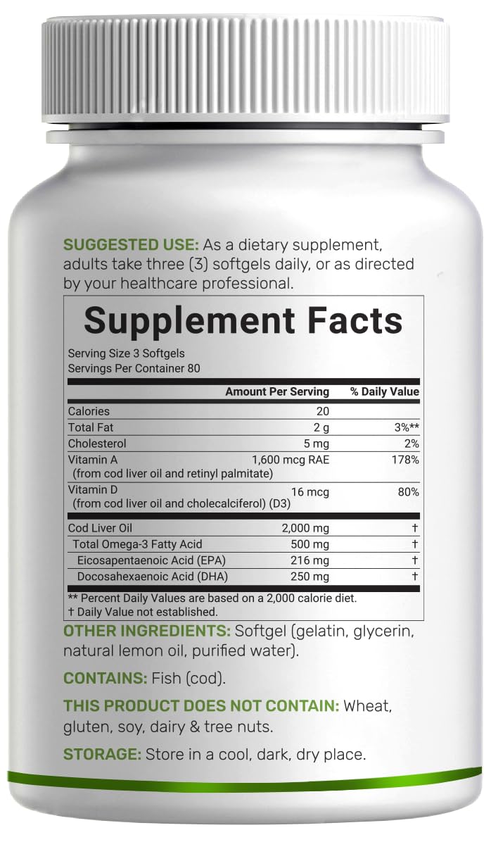 DEAL SUPPLEMENT Cod Liver Oil Softgels back view