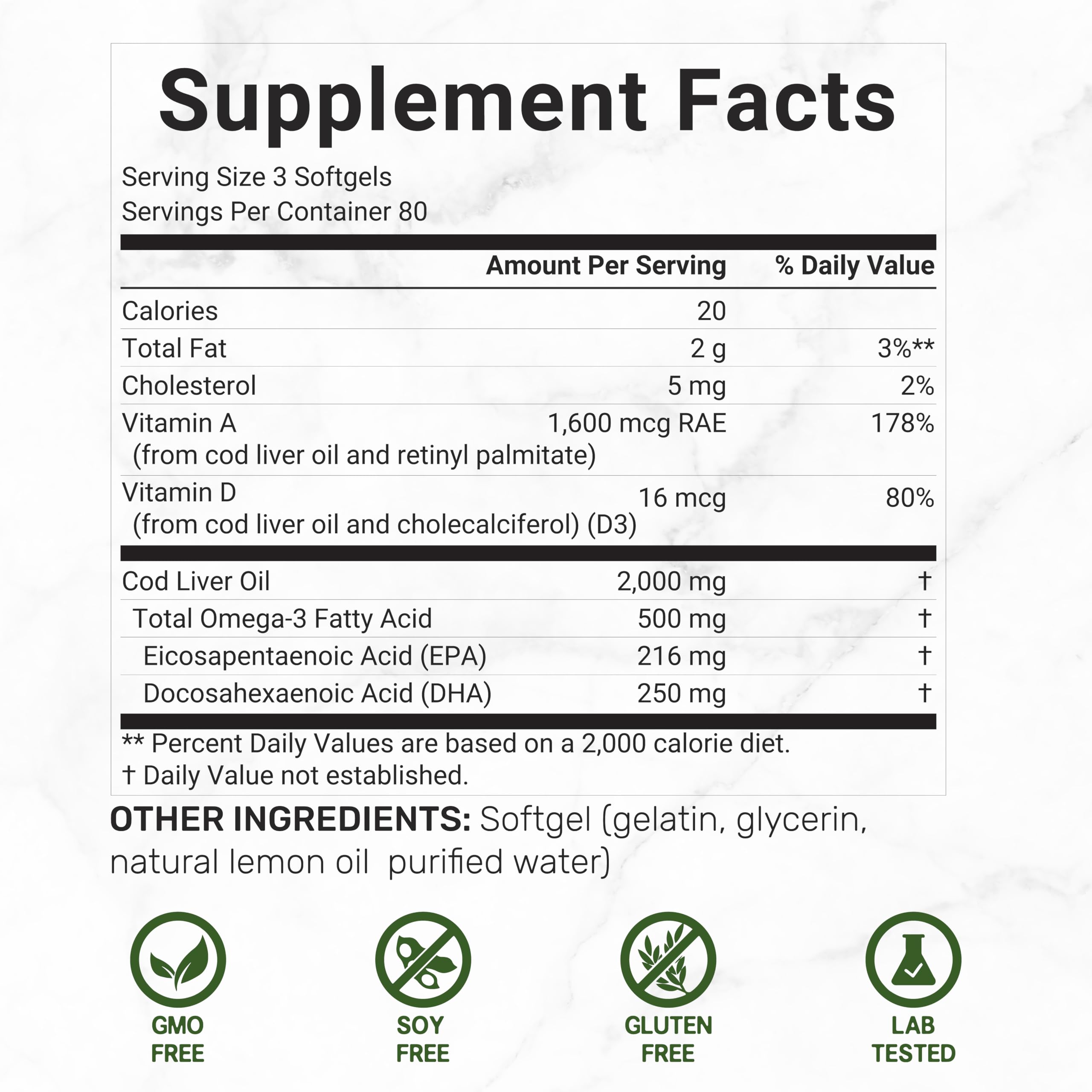 DEAL SUPPLEMENT Cod Liver Oil Softgels showing three softgels