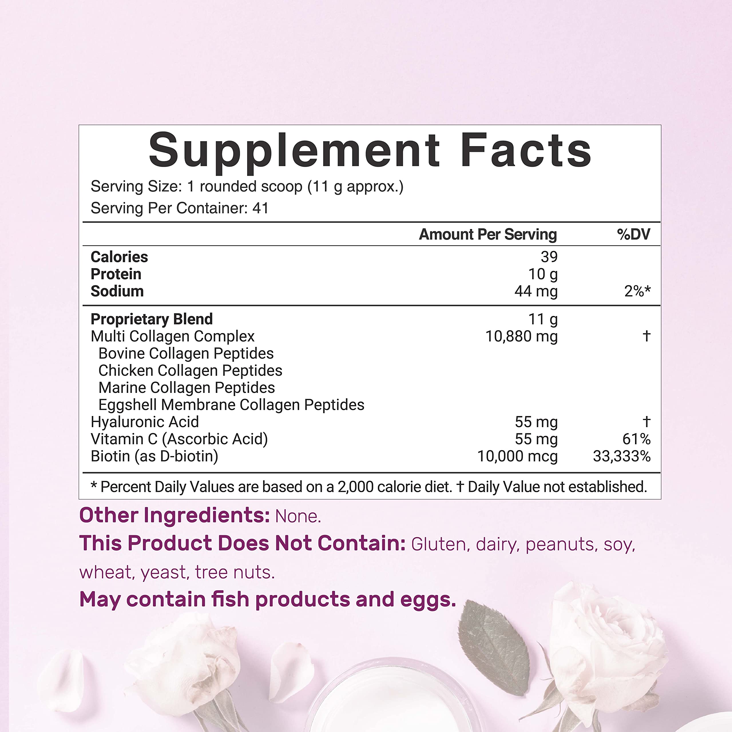 DEAL SUPPLEMENT Collagen Powder 1lb back view with ingredient details
