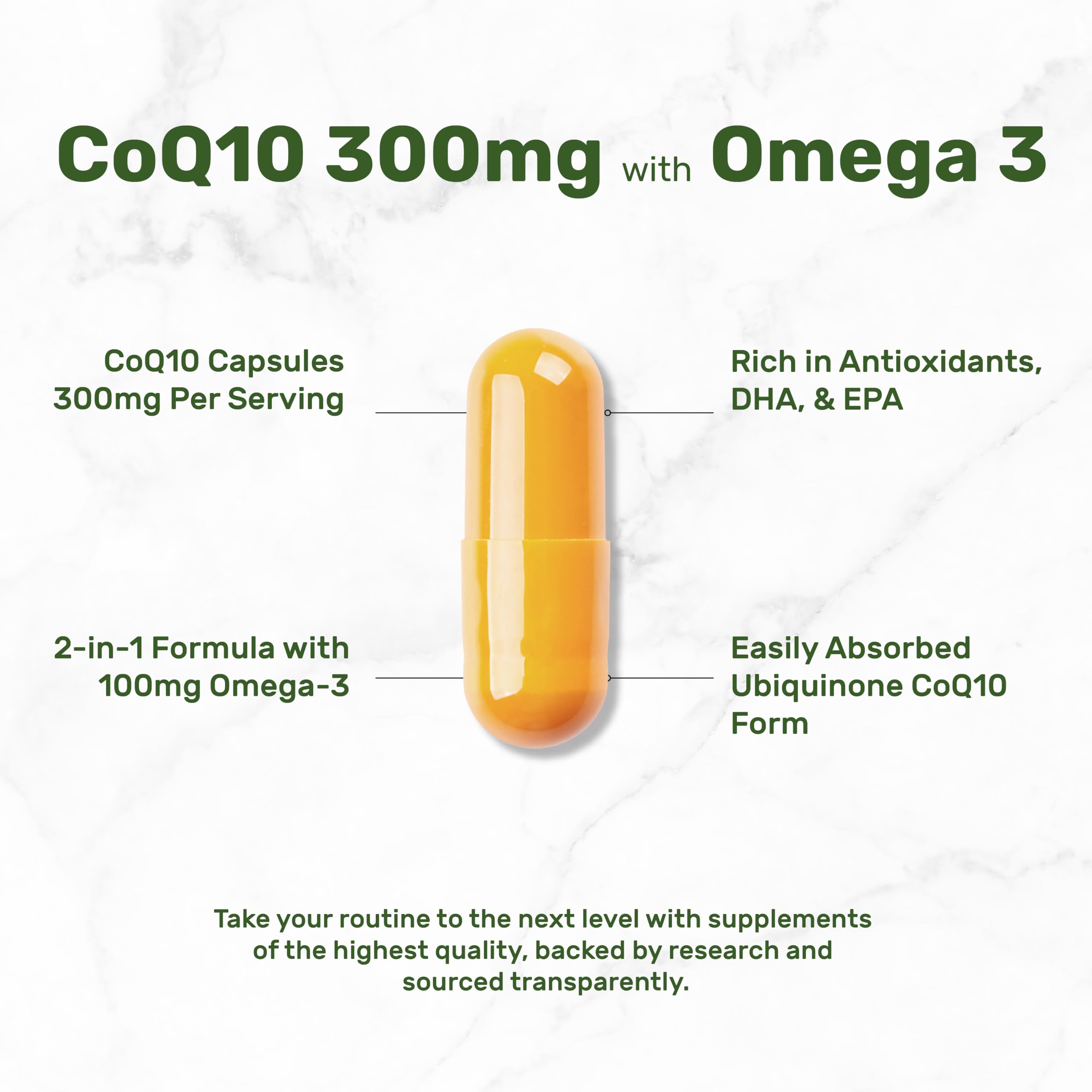 DEAL SUPPLEMENT CoQ10 with Omega 3 300mg + 100mg capsule close-up