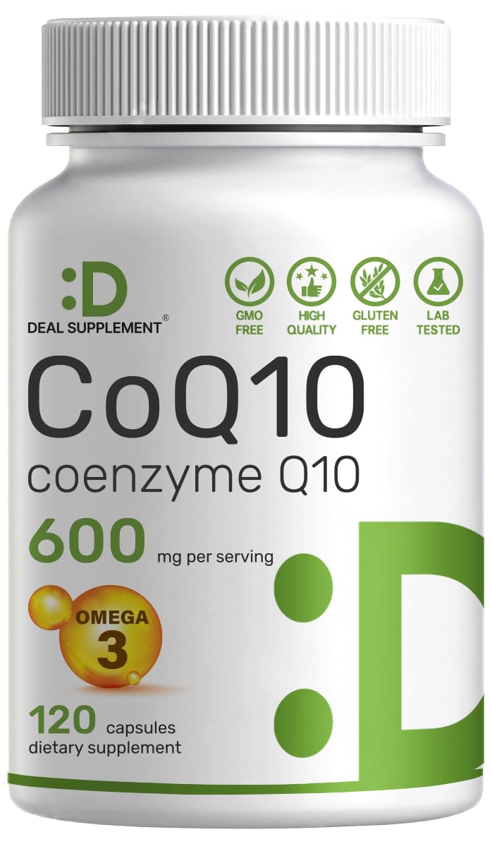 DEAL SUPPLEMENT CoQ10 with Omega 3 600mg capsule bottle front view