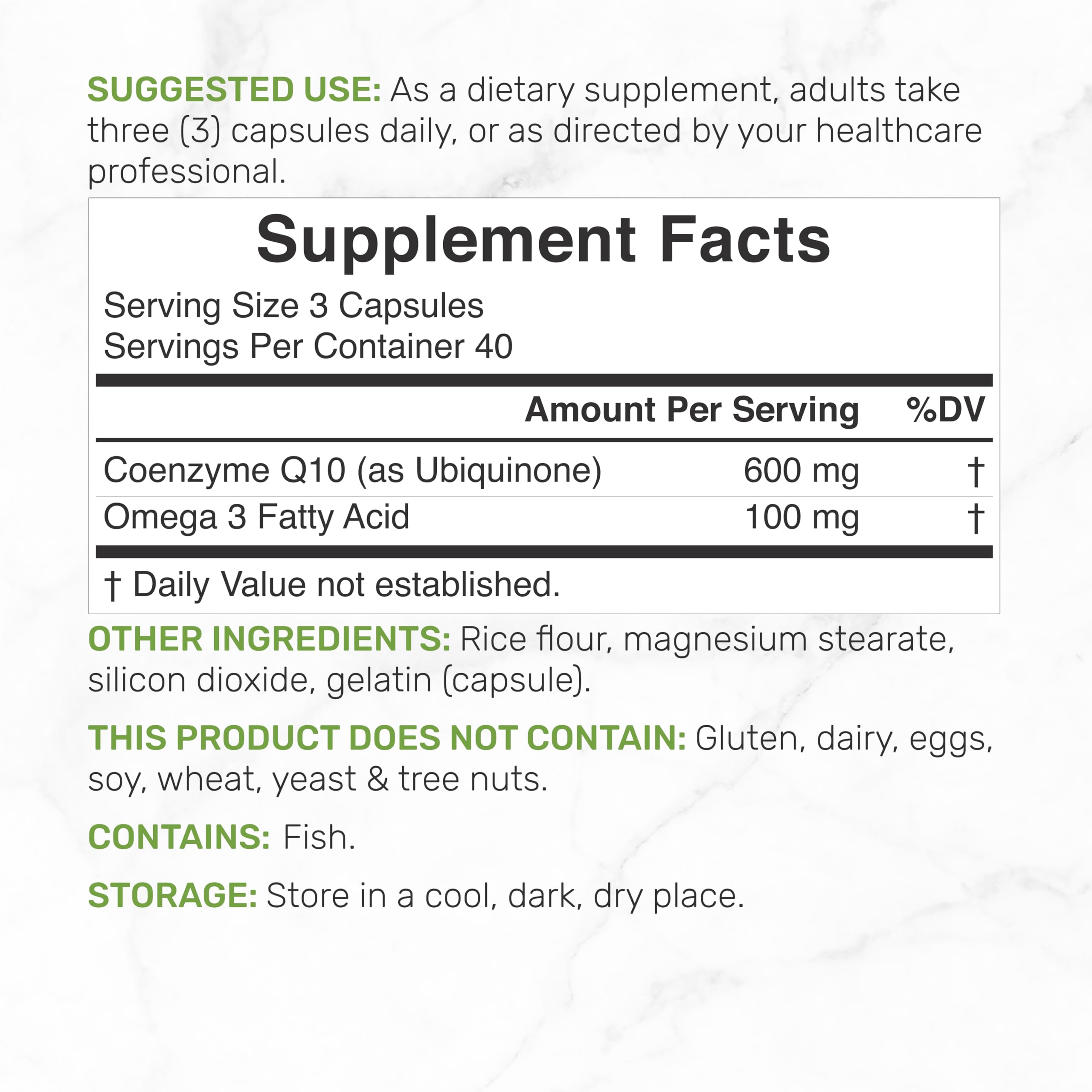 DEAL SUPPLEMENT CoQ10 with Omega 3 600mg capsule bottle side view