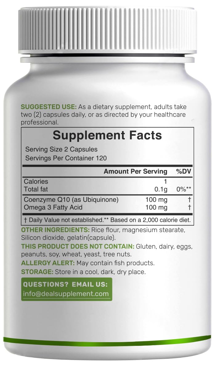 DEAL SUPPLEMENT CoQ10 with Omega 3 bottle top view