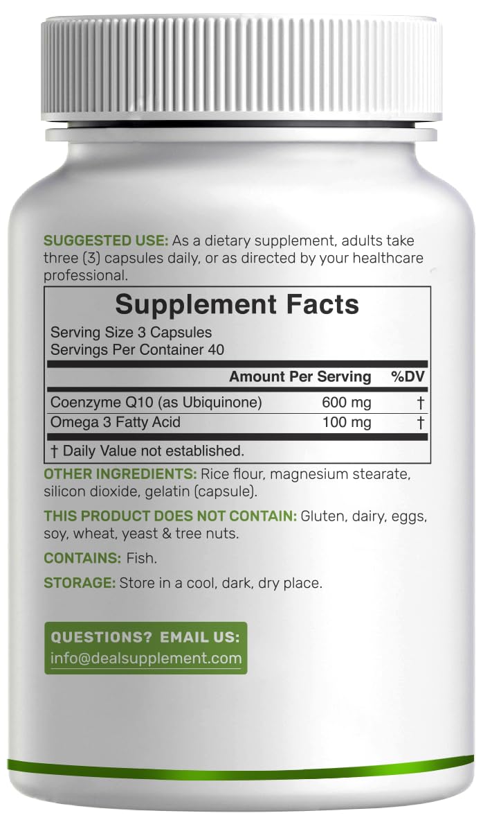 DEAL SUPPLEMENT CoQ10 with Omega 3 capsule bottle with a measuring spoon