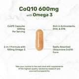 DEAL SUPPLEMENT CoQ10 with Omega 3 capsules on a wooden table