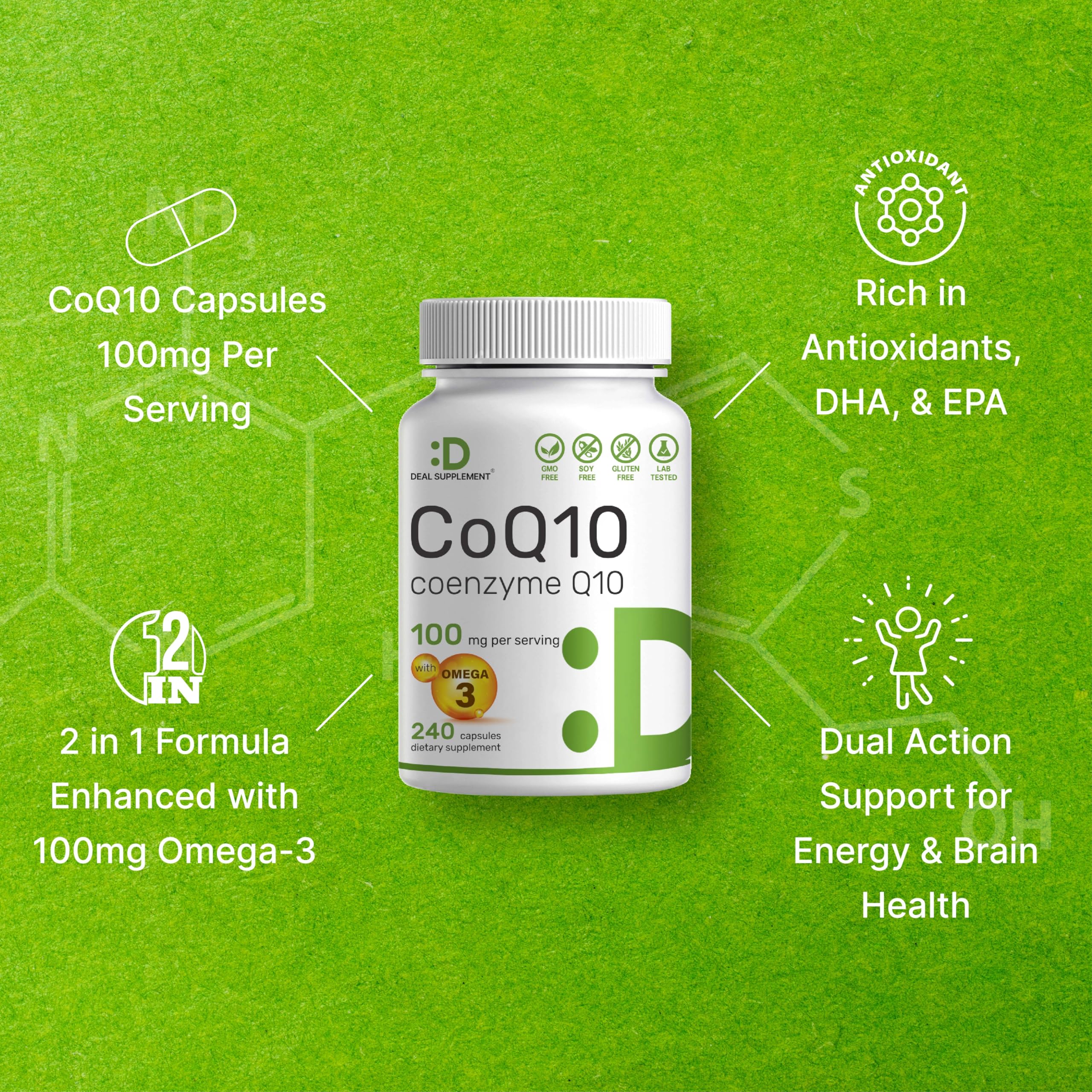 DEAL SUPPLEMENT CoQ10 with Omega 3 nutrition facts