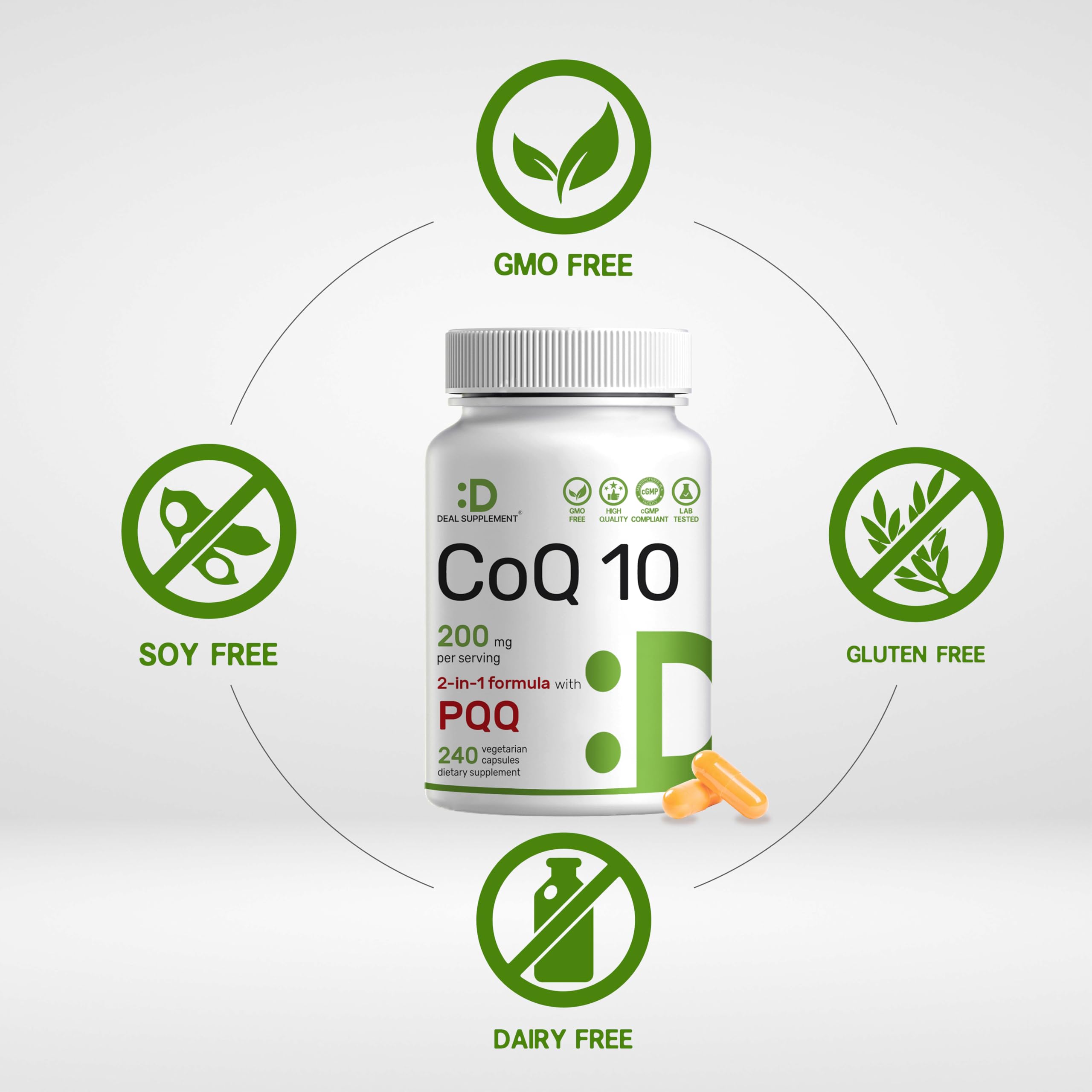 DEAL SUPPLEMENT CoQ10 with PQQ capsules on a wooden table