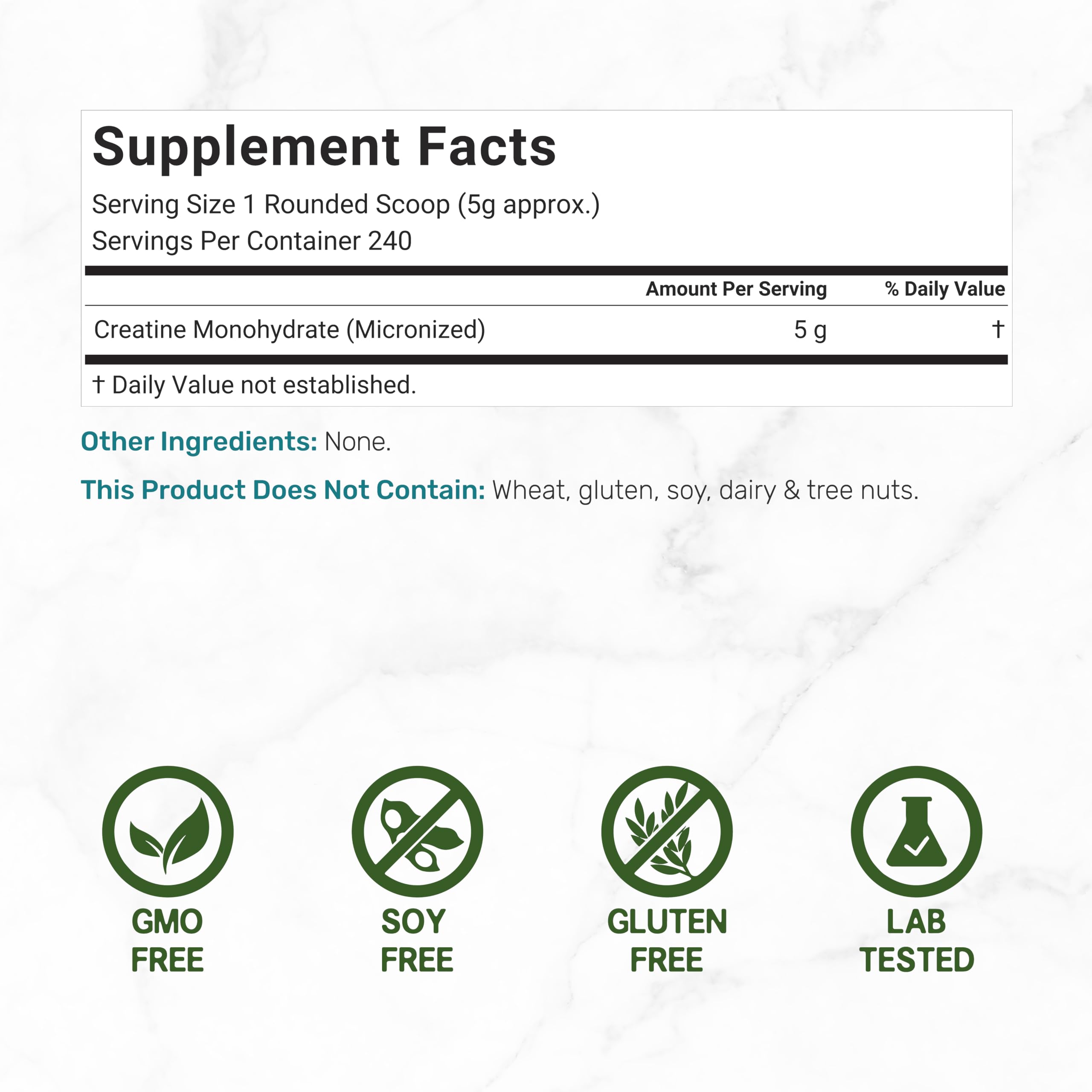 DEAL SUPPLEMENT Creatine Monohydrate Powder 1200g back view