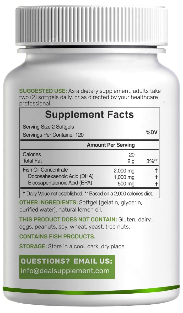 DEAL SUPPLEMENT Fish Oil Omega-3 DHA softgels in hand