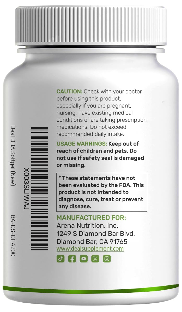 DEAL SUPPLEMENT Fish Oil Omega-3 DHA softgels packaging details