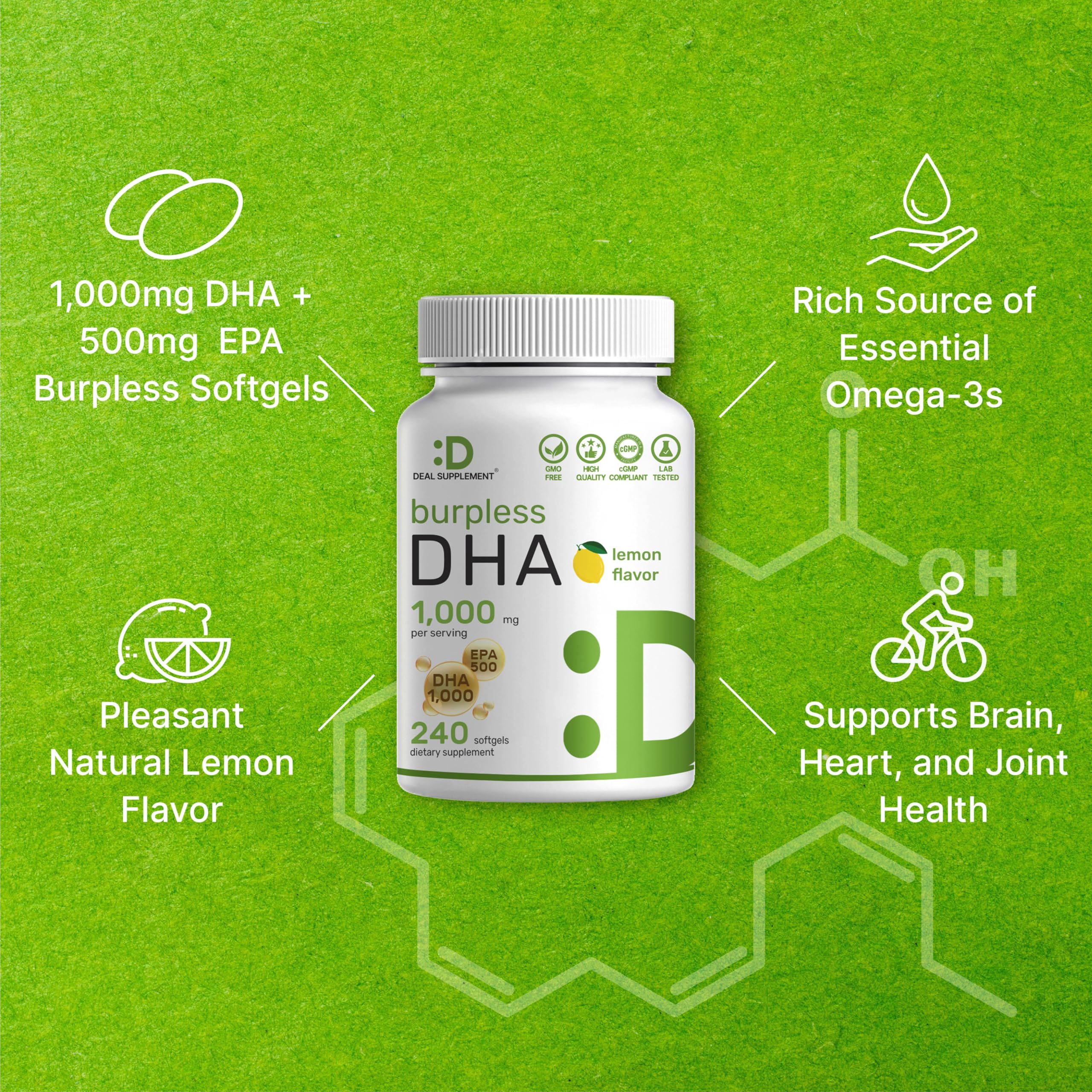 DEAL SUPPLEMENT Fish Oil Omega-3 DHA softgels with lemon flavour