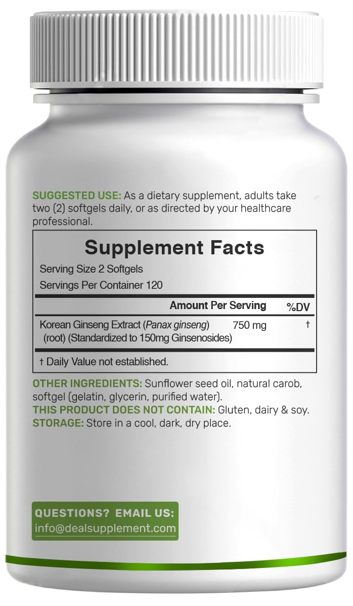 DEAL SUPPLEMENT Korean Red Panax Ginseng Softgels on a kitchen counter