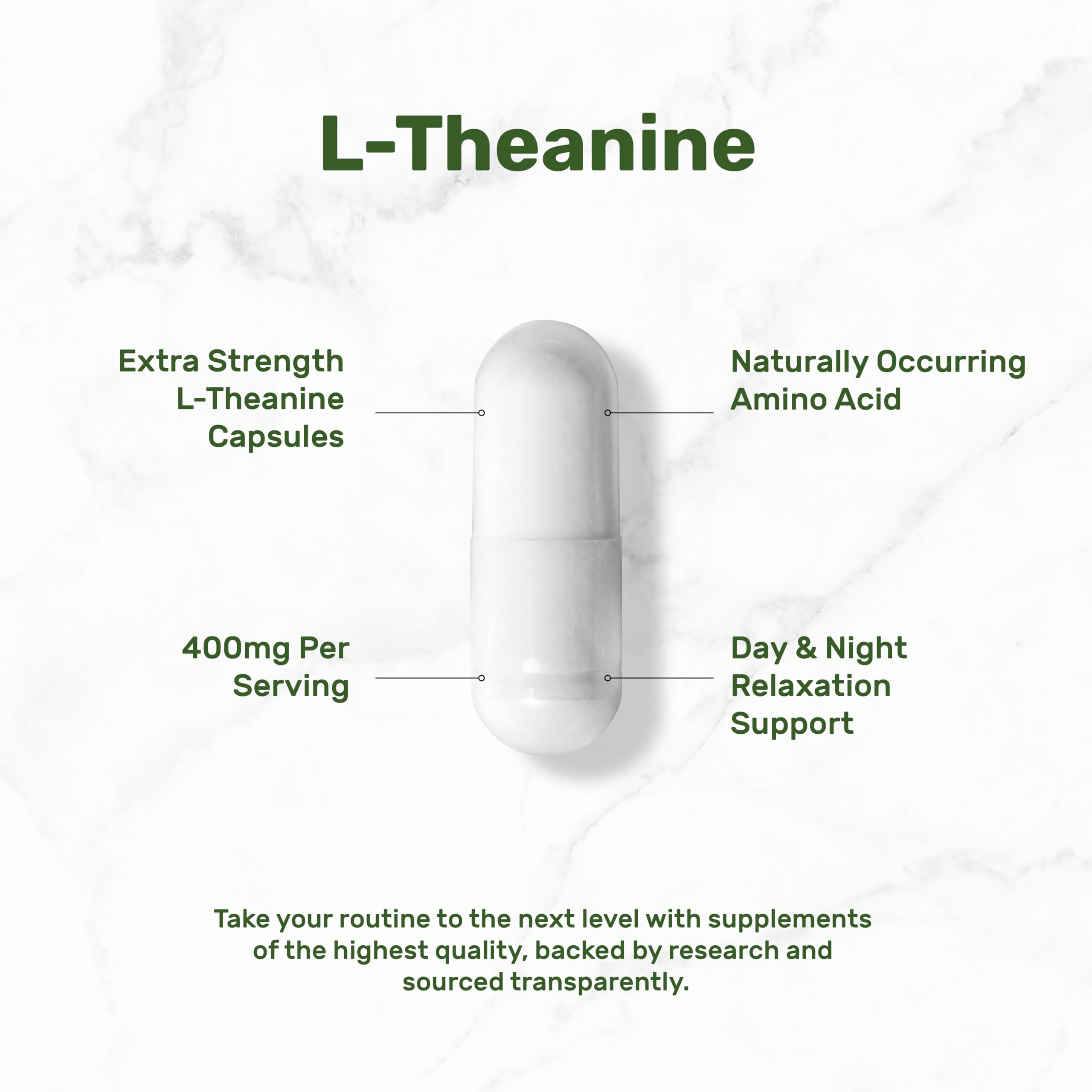DEAL SUPPLEMENT L-Theanine Extra Strength 400mg capsules bottle with label