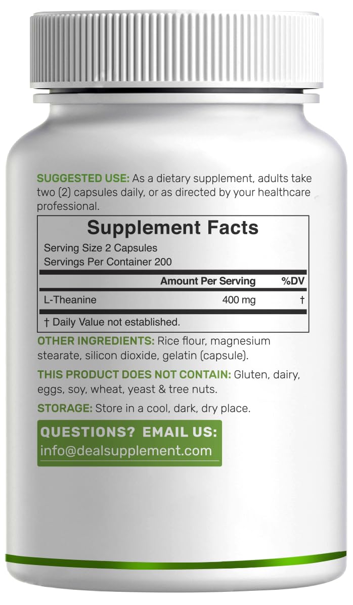 DEAL SUPPLEMENT L-Theanine Extra Strength 400mg capsules close-up