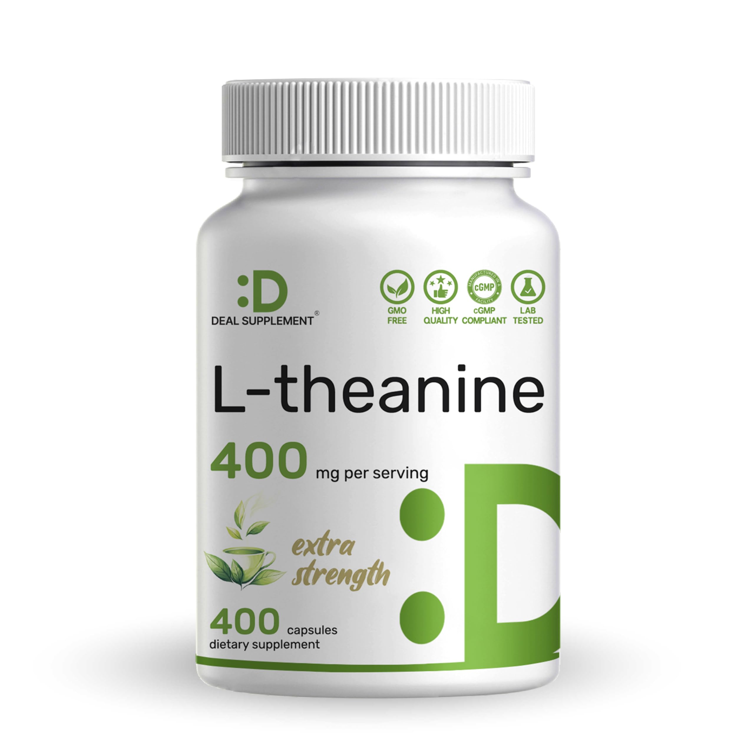 DEAL SUPPLEMENT L-Theanine Extra Strength 400mg capsules front view