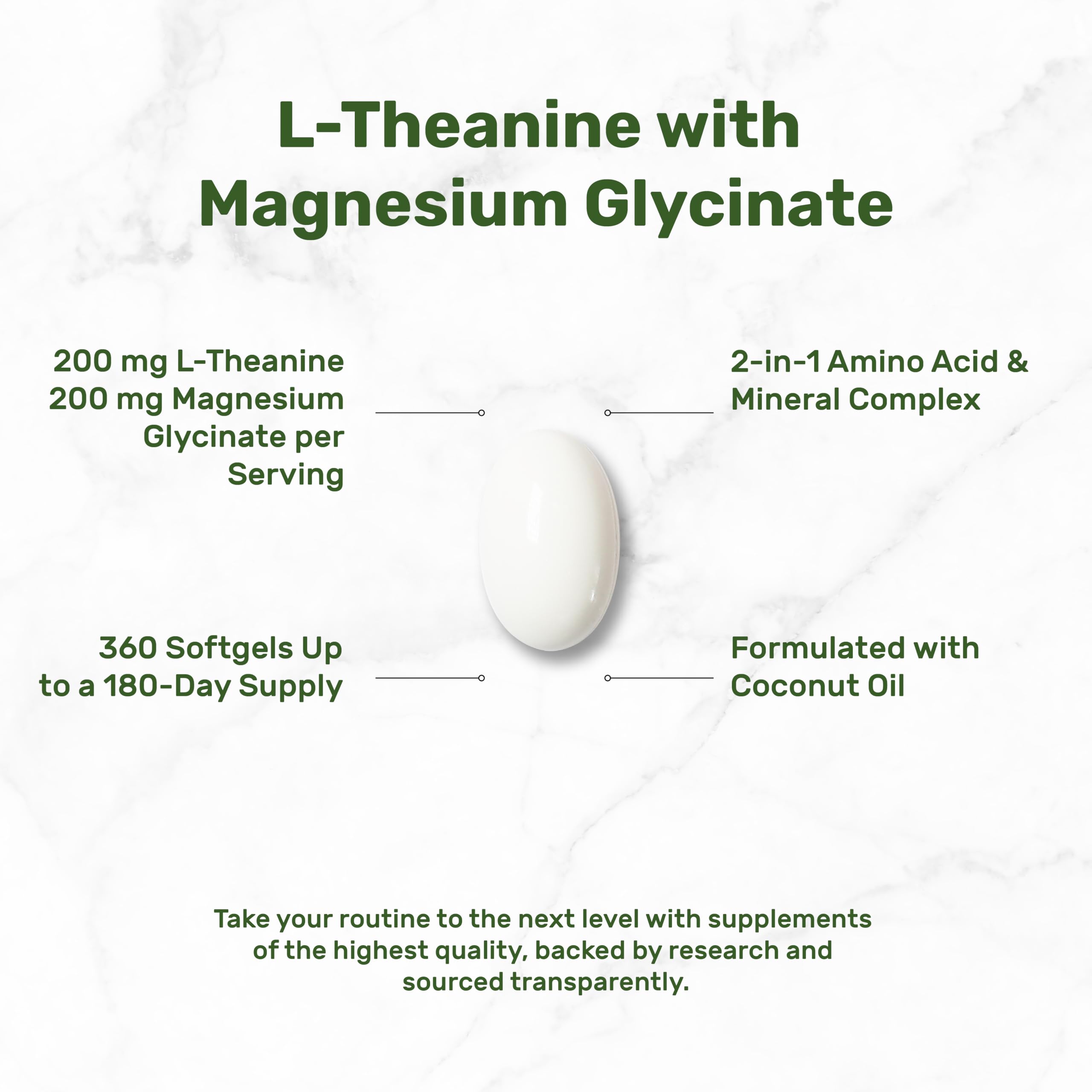 DEAL SUPPLEMENT L-Theanine & Magnesium Glycinate Softgels close-up of softgels