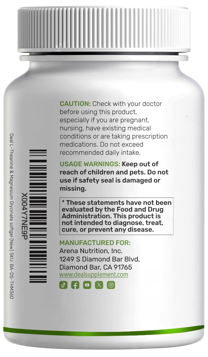 DEAL SUPPLEMENT L-Theanine & Magnesium Glycinate Softgels on a table