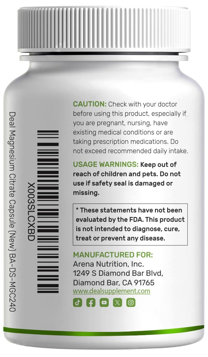 DEAL SUPPLEMENT Magnesium Citrate Capsules 500mg on a wooden table
