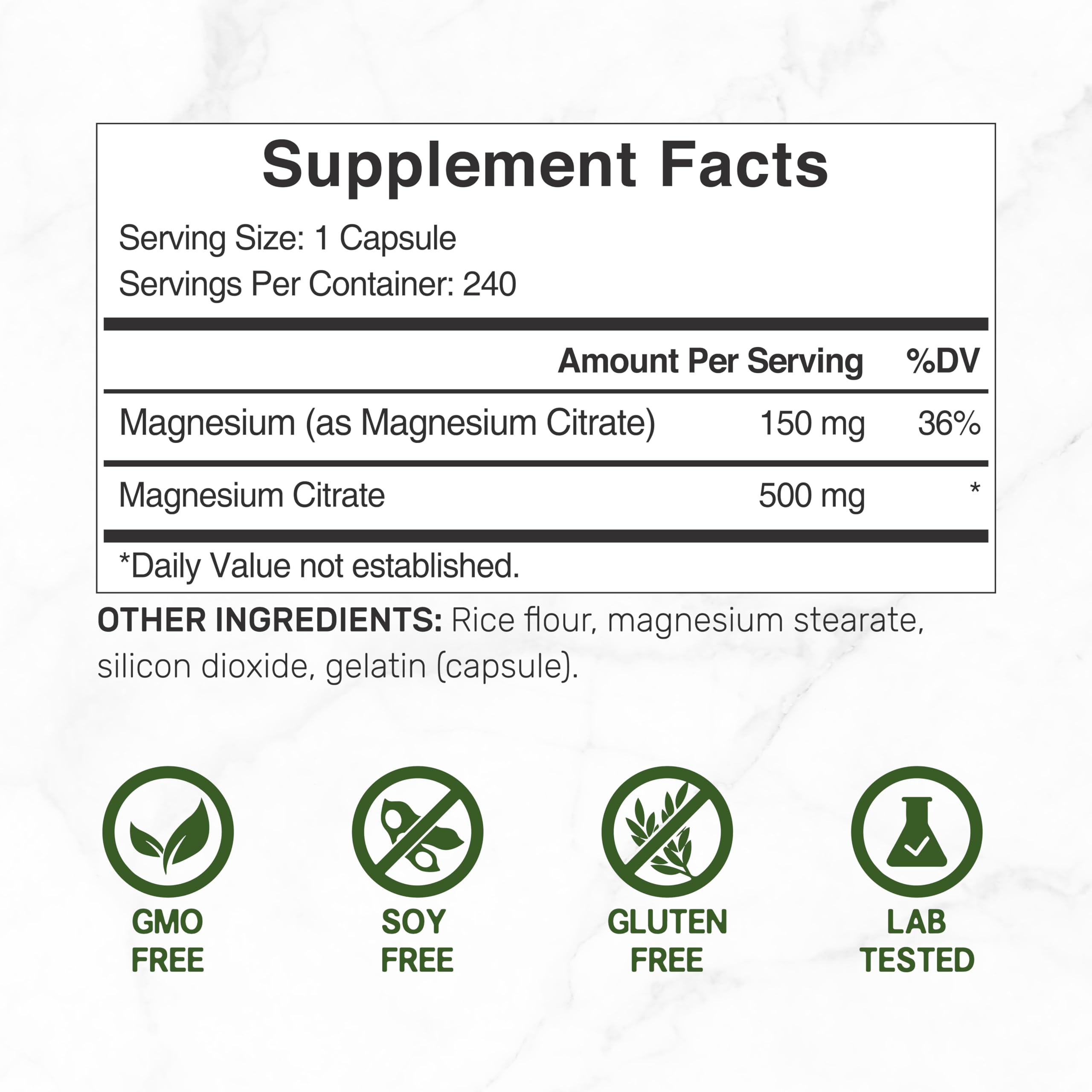 DEAL SUPPLEMENT Magnesium Citrate Capsules 500mg side view