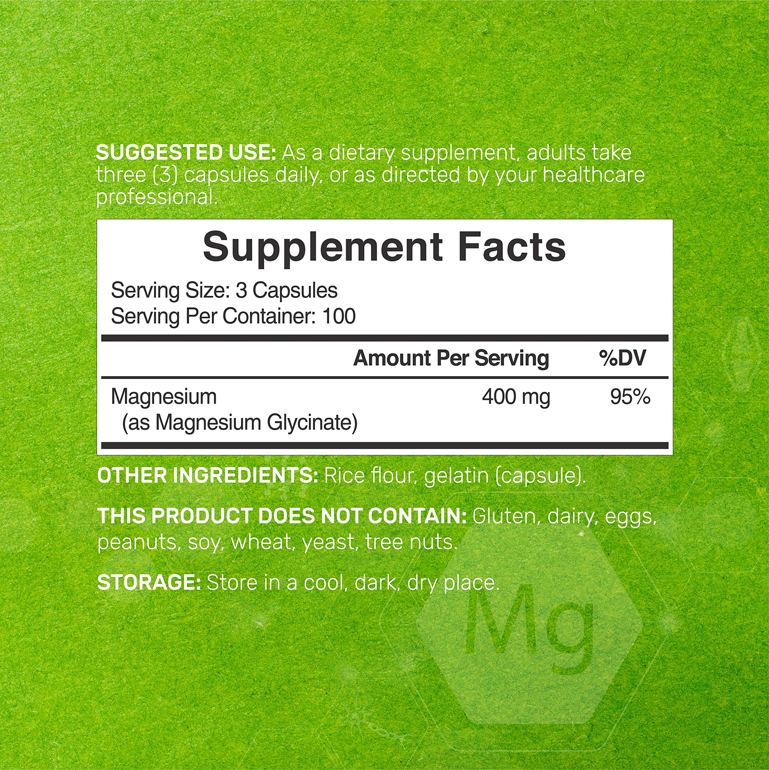 DEAL SUPPLEMENT Magnesium Glycinate Capsules 400mg bottle side view