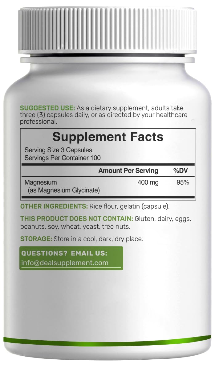 DEAL SUPPLEMENT Magnesium Glycinate Capsules 400mg nutritional information