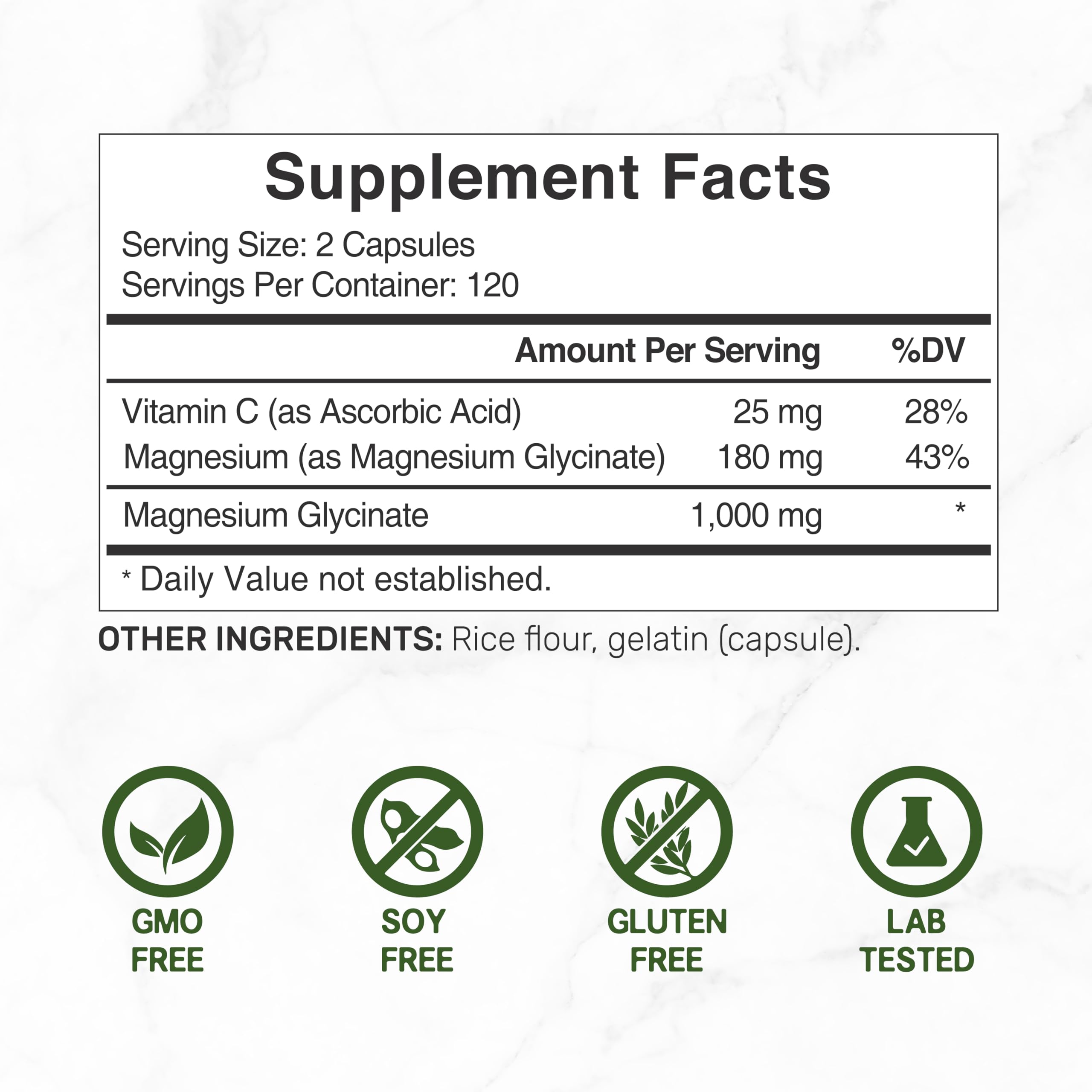 DEAL SUPPLEMENT Magnesium Glycinate Capsules bottle side view
