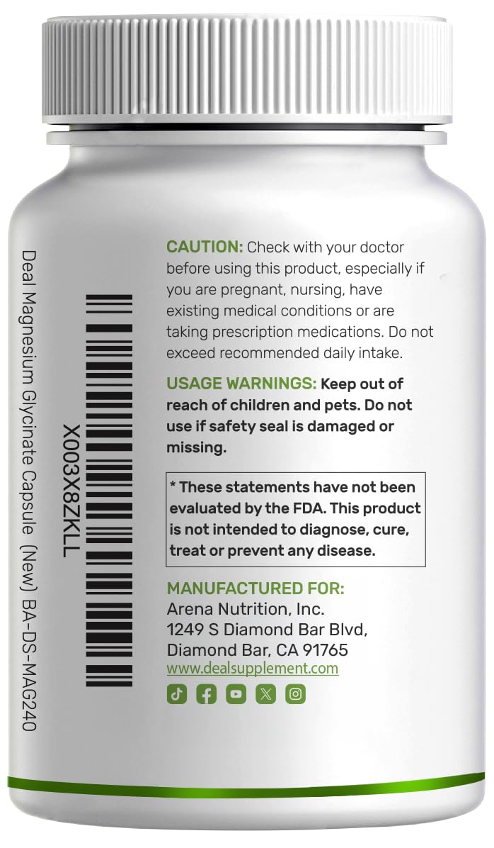 DEAL SUPPLEMENT Magnesium Glycinate capsules with a glass of water