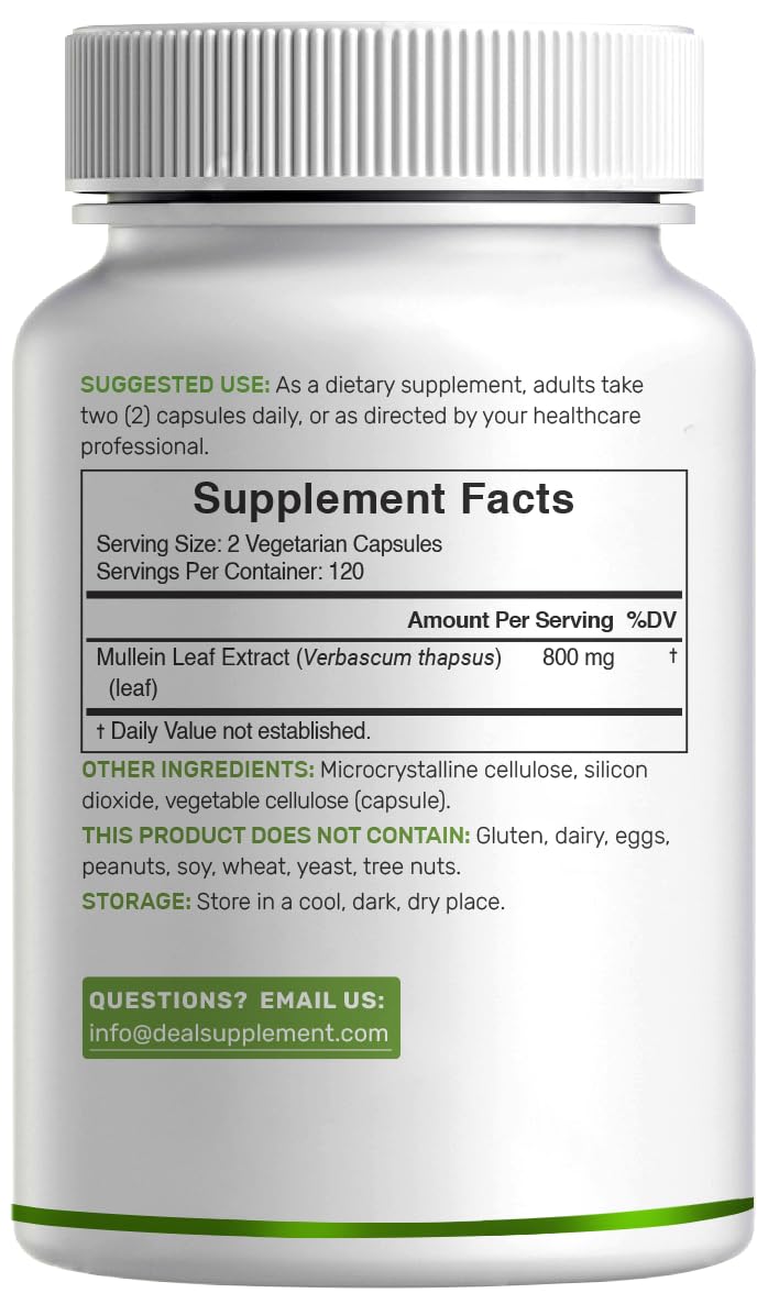 DEAL SUPPLEMENT Mullein Leaf Extract bottle with dosage details